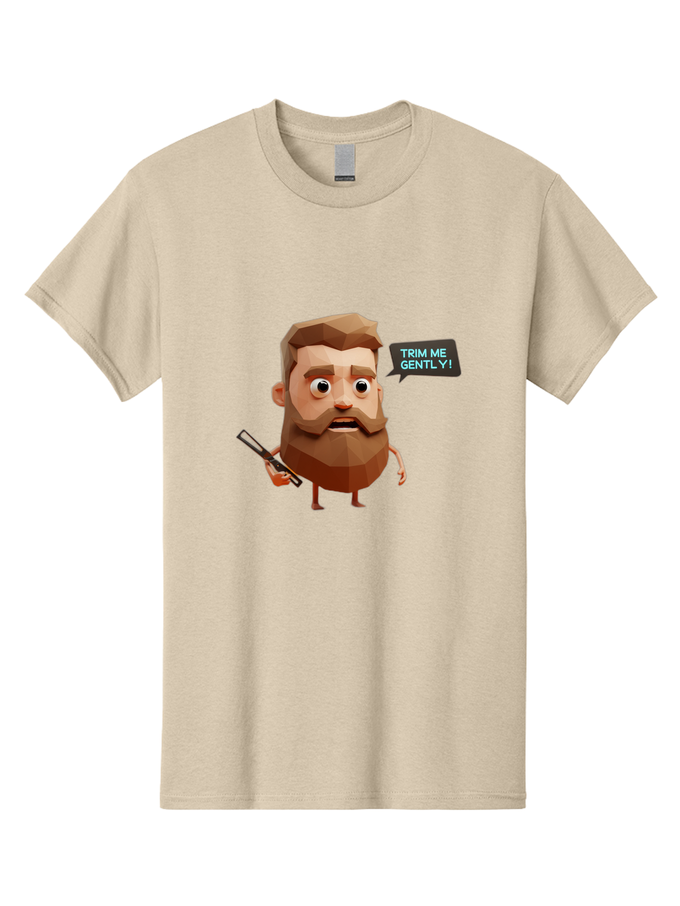 Trim-Me-Gently-1 Men'S Graphic Tee, 100% Cotton, Comfortable Casual Summer Wear, Machine Washable, Cartoon Man, Low Poly Character, 3D Illustration, Barber Theme, Grooming, Male Beauty, Beard Care, Scissors, Funny Expression Bad862 14