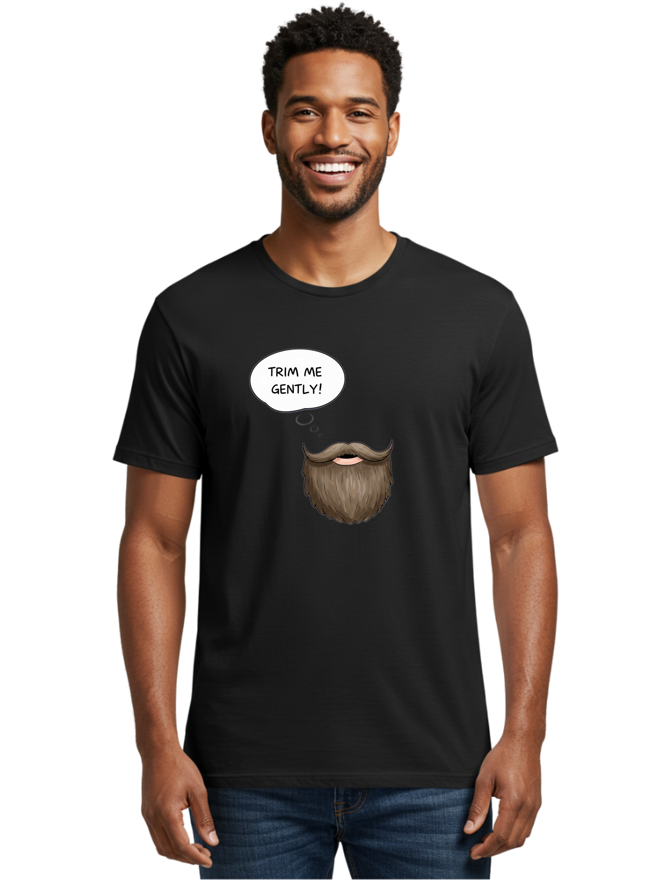 Trim-Me-Gently-2 Men'S Graphic Tee, 100% Cotton, Comfortable Casual Summer Wear, Machine Washable, Funny Cartoon Beard, Humorous Illustration, Whimsical Character, Mustache And Beard Combo, Playful Typography, Quirky Design, Bold Text, Bad863 20