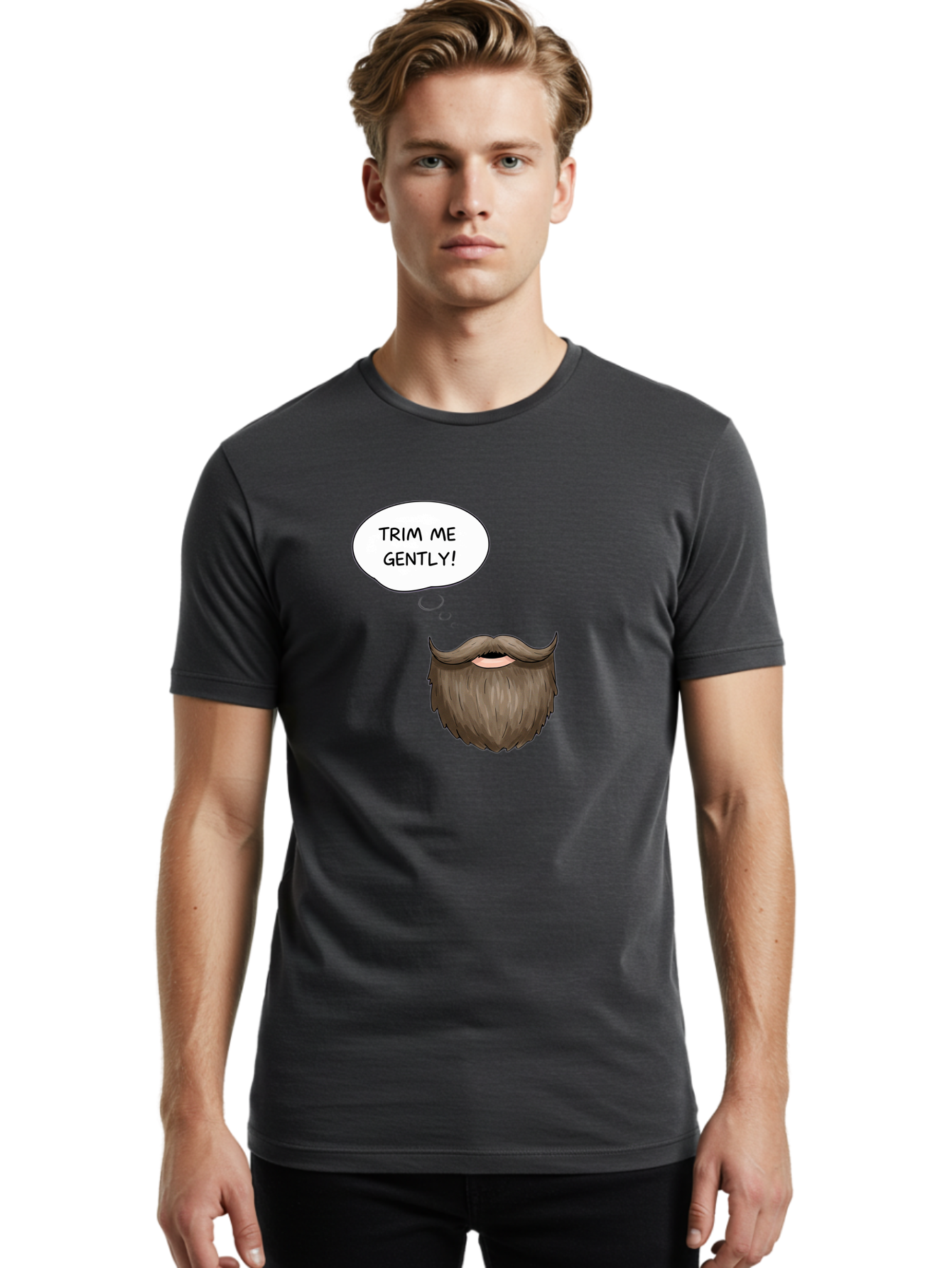 Trim-Me-Gently-2 Men'S Graphic Tee, 100% Cotton, Comfortable Casual Summer Wear, Machine Washable, Funny Cartoon Beard, Humorous Illustration, Whimsical Character, Mustache And Beard Combo, Playful Typography, Quirky Design, Bold Text, Bad863 18