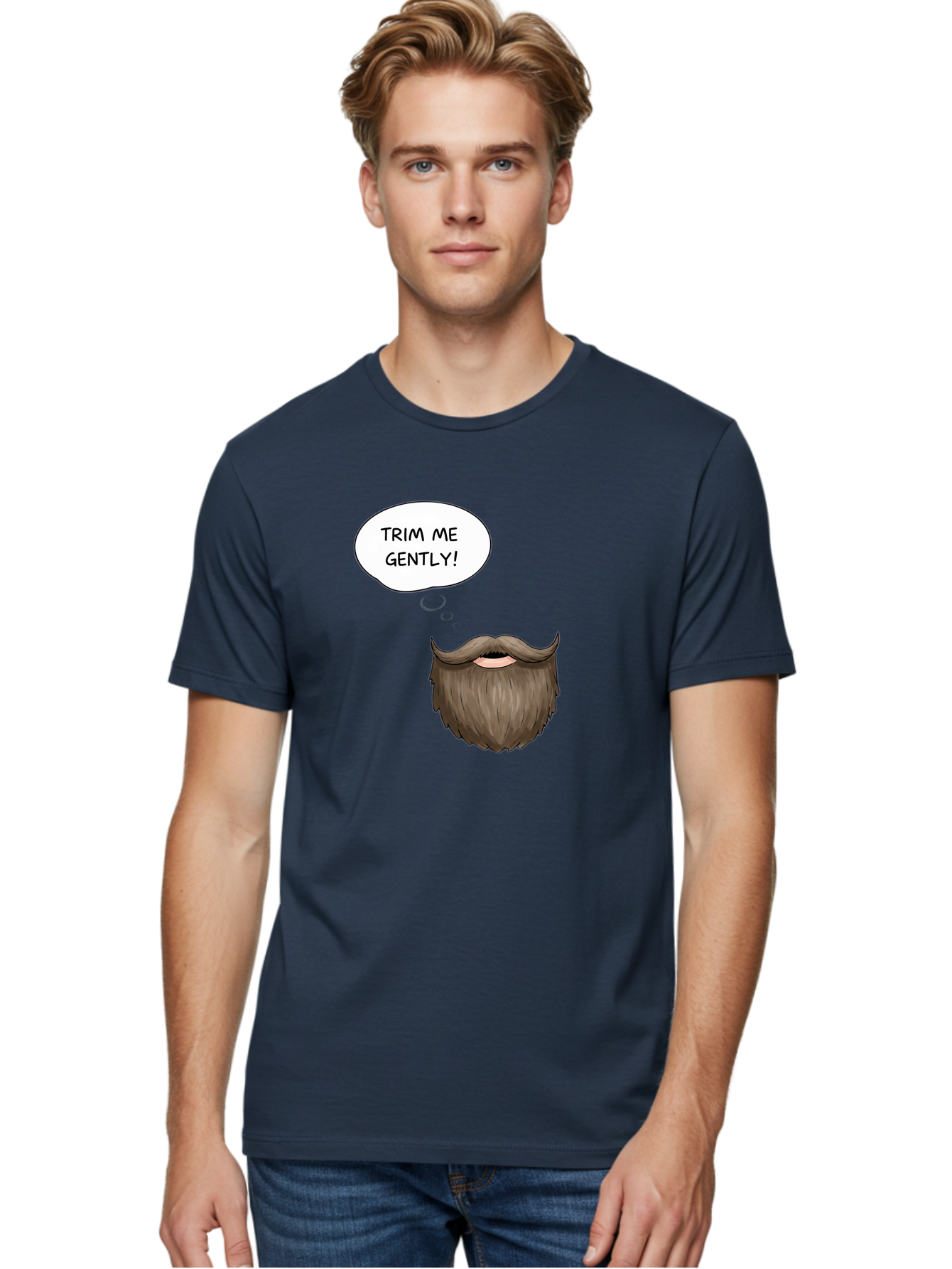 Trim-Me-Gently-2 Men'S Graphic Tee, 100% Cotton, Comfortable Casual Summer Wear, Machine Washable, Funny Cartoon Beard, Humorous Illustration, Whimsical Character, Mustache And Beard Combo, Playful Typography, Quirky Design, Bold Text, Bad863 21