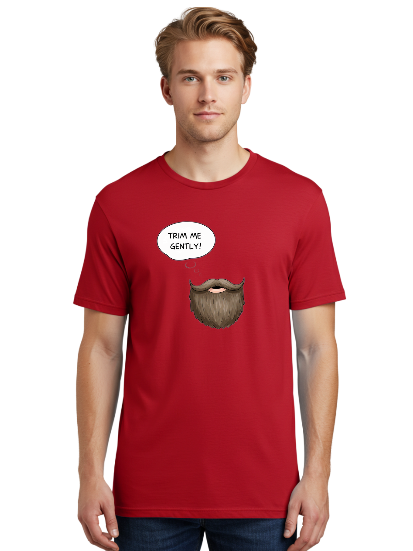 Trim-Me-Gently-2 Men'S Graphic Tee, 100% Cotton, Comfortable Casual Summer Wear, Machine Washable, Funny Cartoon Beard, Humorous Illustration, Whimsical Character, Mustache And Beard Combo, Playful Typography, Quirky Design, Bold Text, Bad863 26