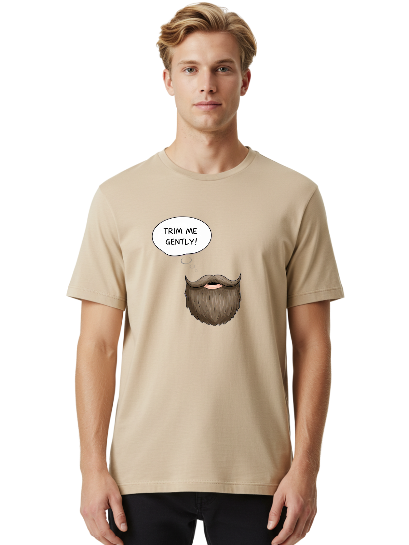 Trim-Me-Gently-2 Men'S Graphic Tee, 100% Cotton, Comfortable Casual Summer Wear, Machine Washable, Funny Cartoon Beard, Humorous Illustration, Whimsical Character, Mustache And Beard Combo, Playful Typography, Quirky Design, Bold Text, Bad863 24