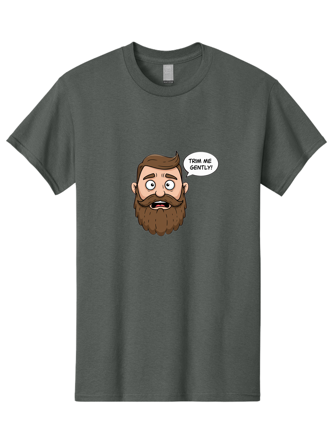 Trim-Me-Gently-3 Men'S Graphic Tee, 100% Cotton, Comfortable Casual Summer Wear, Machine Washable, Cartoon Man With Brown Hair And Beard, Worried Expression, Speech Bubble, Barber Humor, Grooming, Haircut, Men'S Grooming, Comedic Relief Bad864 4
