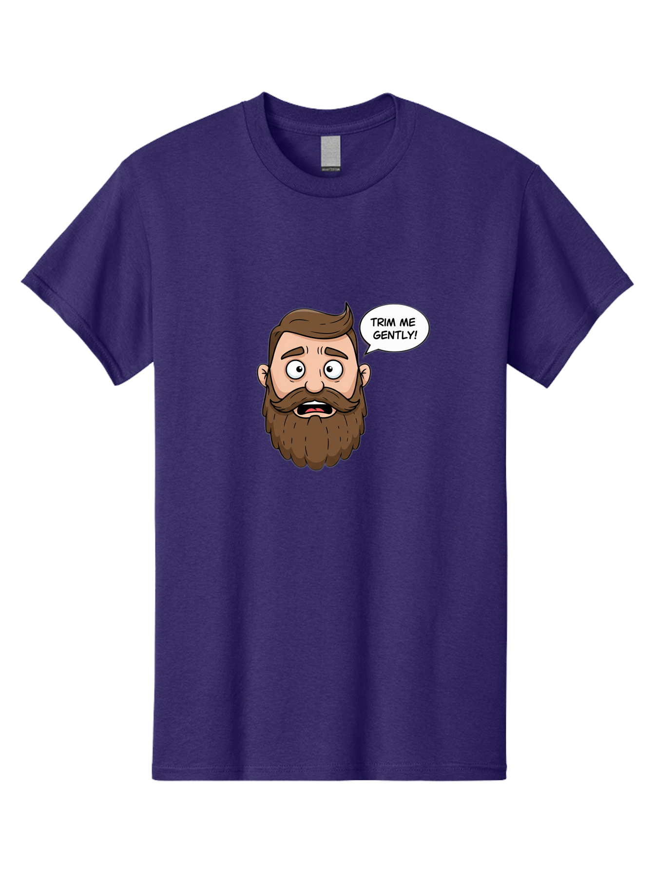 Trim-Me-Gently-3 Men'S Graphic Tee, 100% Cotton, Comfortable Casual Summer Wear, Machine Washable, Cartoon Man With Brown Hair And Beard, Worried Expression, Speech Bubble, Barber Humor, Grooming, Haircut, Men'S Grooming, Comedic Relief Bad864 3
