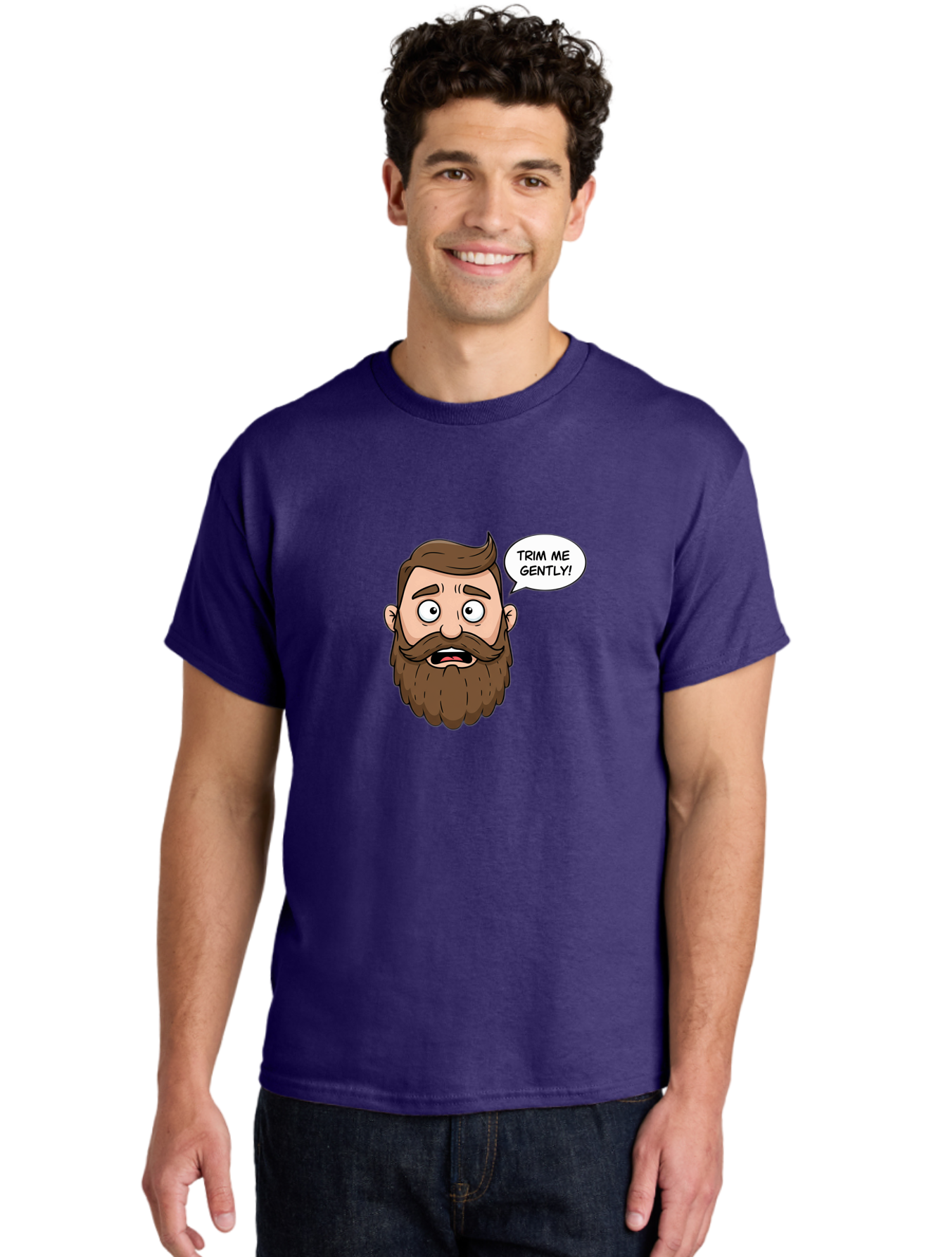 Trim-Me-Gently-3 Men'S Graphic Tee, 100% Cotton, Comfortable Casual Summer Wear, Machine Washable, Cartoon Man With Brown Hair And Beard, Worried Expression, Speech Bubble, Barber Humor, Grooming, Haircut, Men'S Grooming, Comedic Relief Bad864 18