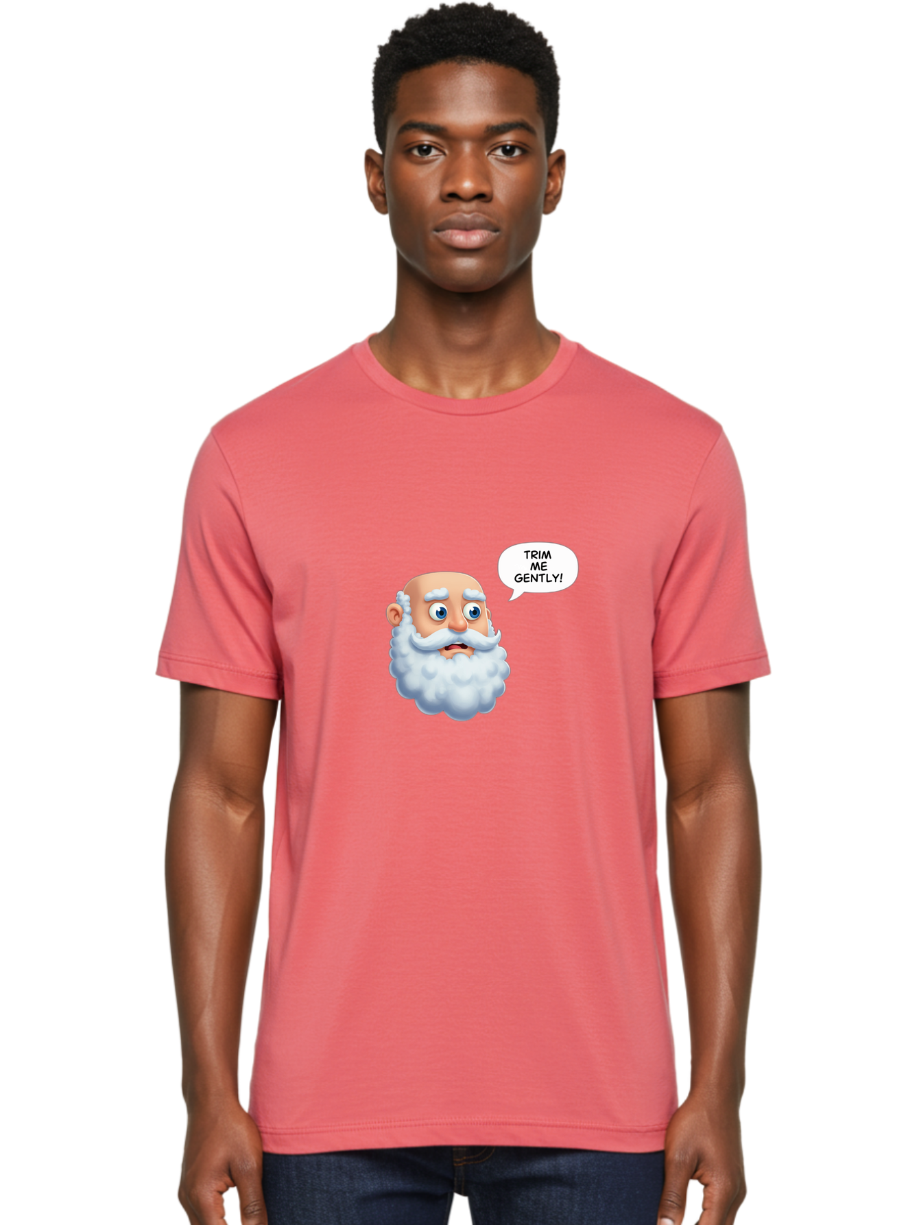 Trim-Me-Gently-4 Men'S Graphic Tee, 100% Cotton, Comfortable Casual Summer Wear, Machine Washable, Funny Cartoon Character, White Beard, Blue Eyes, Humorous Expression, Speech Bubble, Trim Me Gently, Comedic Style, Cartoon Humor, Bad865 20