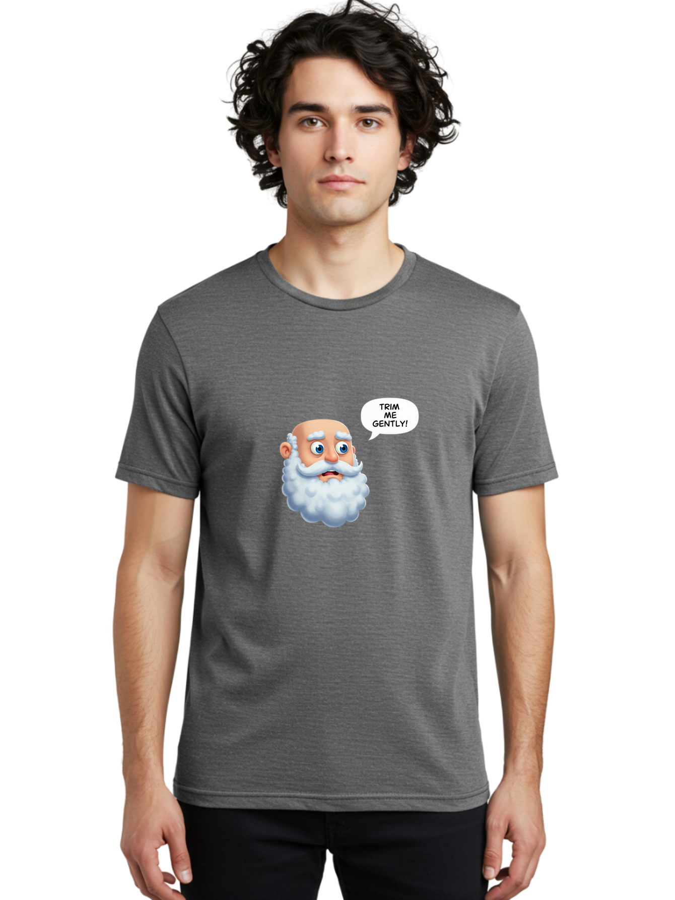 Trim-Me-Gently-4 Men'S Graphic Tee, 100% Cotton, Comfortable Casual Summer Wear, Machine Washable, Funny Cartoon Character, White Beard, Blue Eyes, Humorous Expression, Speech Bubble, Trim Me Gently, Comedic Style, Cartoon Humor, Bad865 25