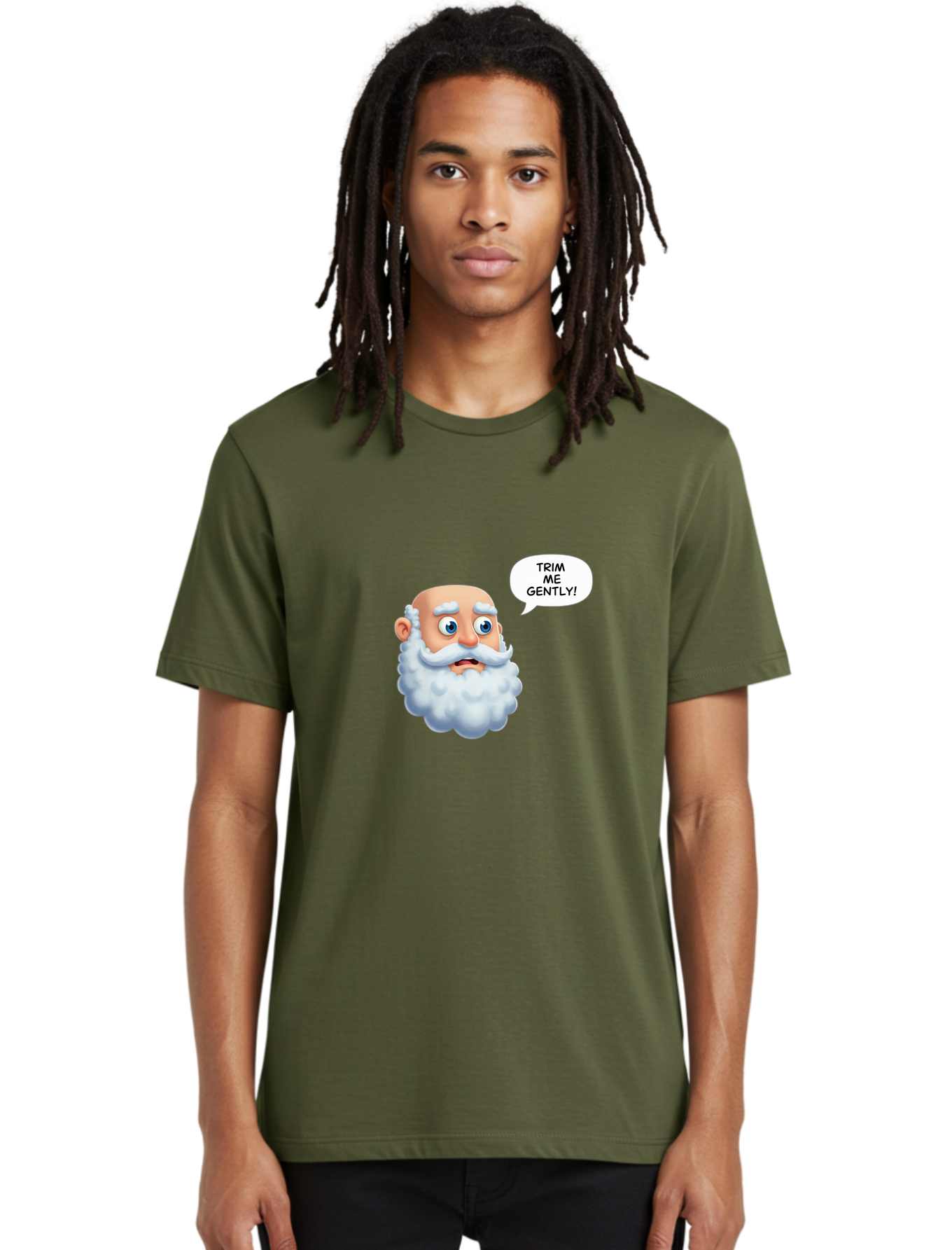 Trim-Me-Gently-4 Men'S Graphic Tee, 100% Cotton, Comfortable Casual Summer Wear, Machine Washable, Funny Cartoon Character, White Beard, Blue Eyes, Humorous Expression, Speech Bubble, Trim Me Gently, Comedic Style, Cartoon Humor, Bad865 22