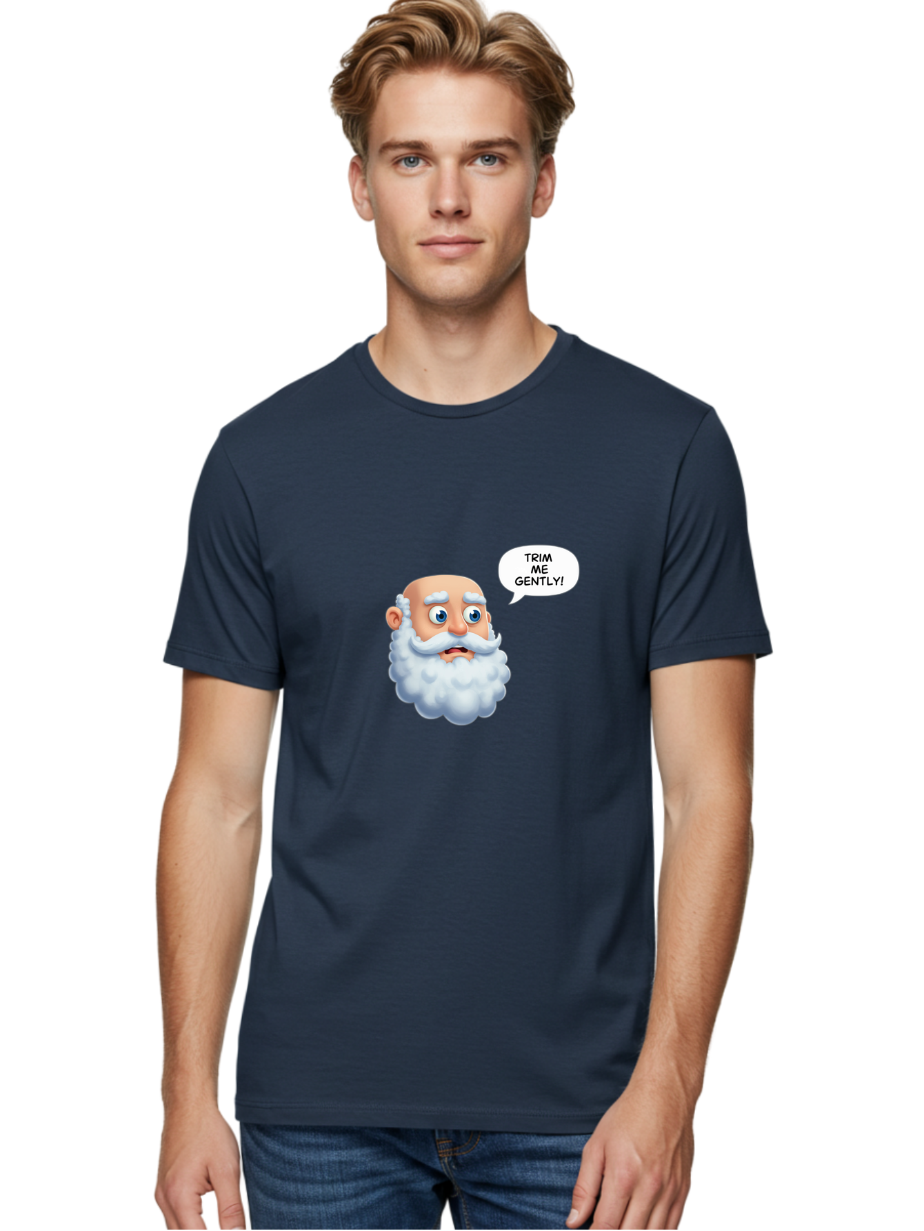 Trim-Me-Gently-4 Men'S Graphic Tee, 100% Cotton, Comfortable Casual Summer Wear, Machine Washable, Funny Cartoon Character, White Beard, Blue Eyes, Humorous Expression, Speech Bubble, Trim Me Gently, Comedic Style, Cartoon Humor, Bad865 27