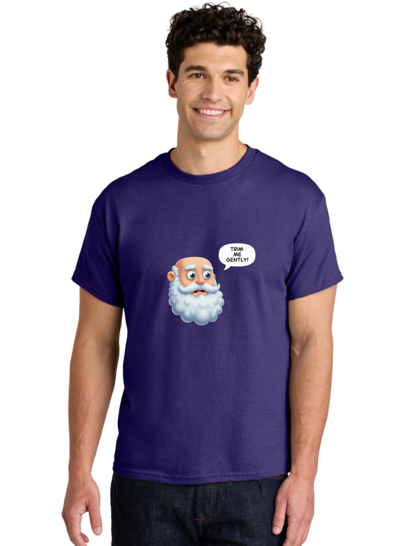 Trim-Me-Gently-4 Men'S Graphic Tee, 100% Cotton, Comfortable Casual Summer Wear, Machine Washable, Funny Cartoon Character, White Beard, Blue Eyes, Humorous Expression, Speech Bubble, Trim Me Gently, Comedic Style, Cartoon Humor, Bad865 26