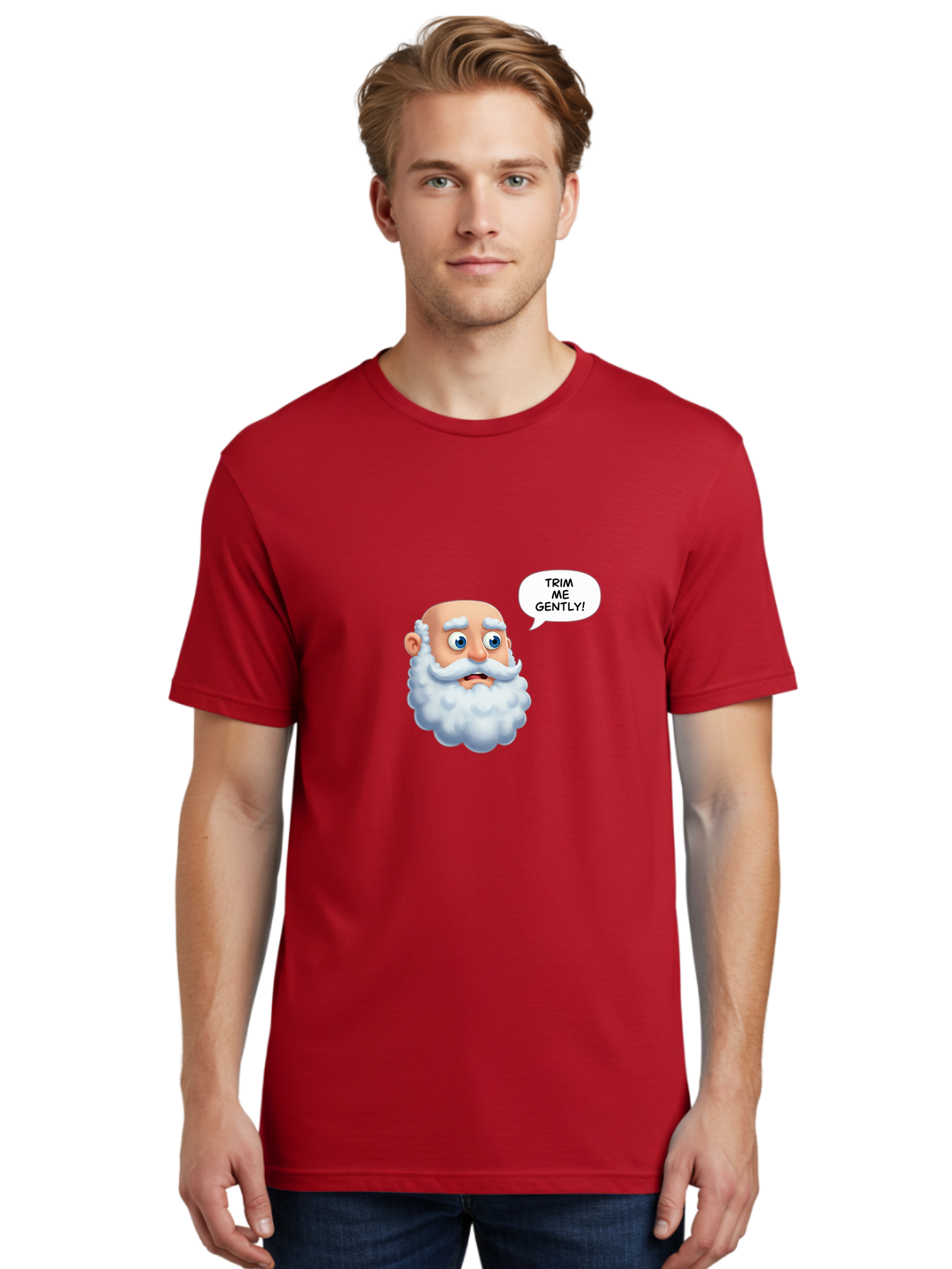 Trim-Me-Gently-4 Men'S Graphic Tee, 100% Cotton, Comfortable Casual Summer Wear, Machine Washable, Funny Cartoon Character, White Beard, Blue Eyes, Humorous Expression, Speech Bubble, Trim Me Gently, Comedic Style, Cartoon Humor, Bad865 19