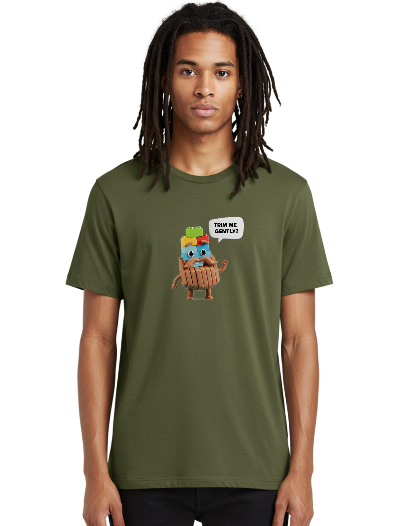 Trim-Me-Gently-5 Men'S Graphic Tee, 100% Cotton, Comfortable Casual Summer Wear, Machine Washable, Funny Character, Lego Figure, Cartoon Style, Humorous Mustache, Comedic Expression, Quirky Personality, Playful Design, Building Blocks, Bad866 22