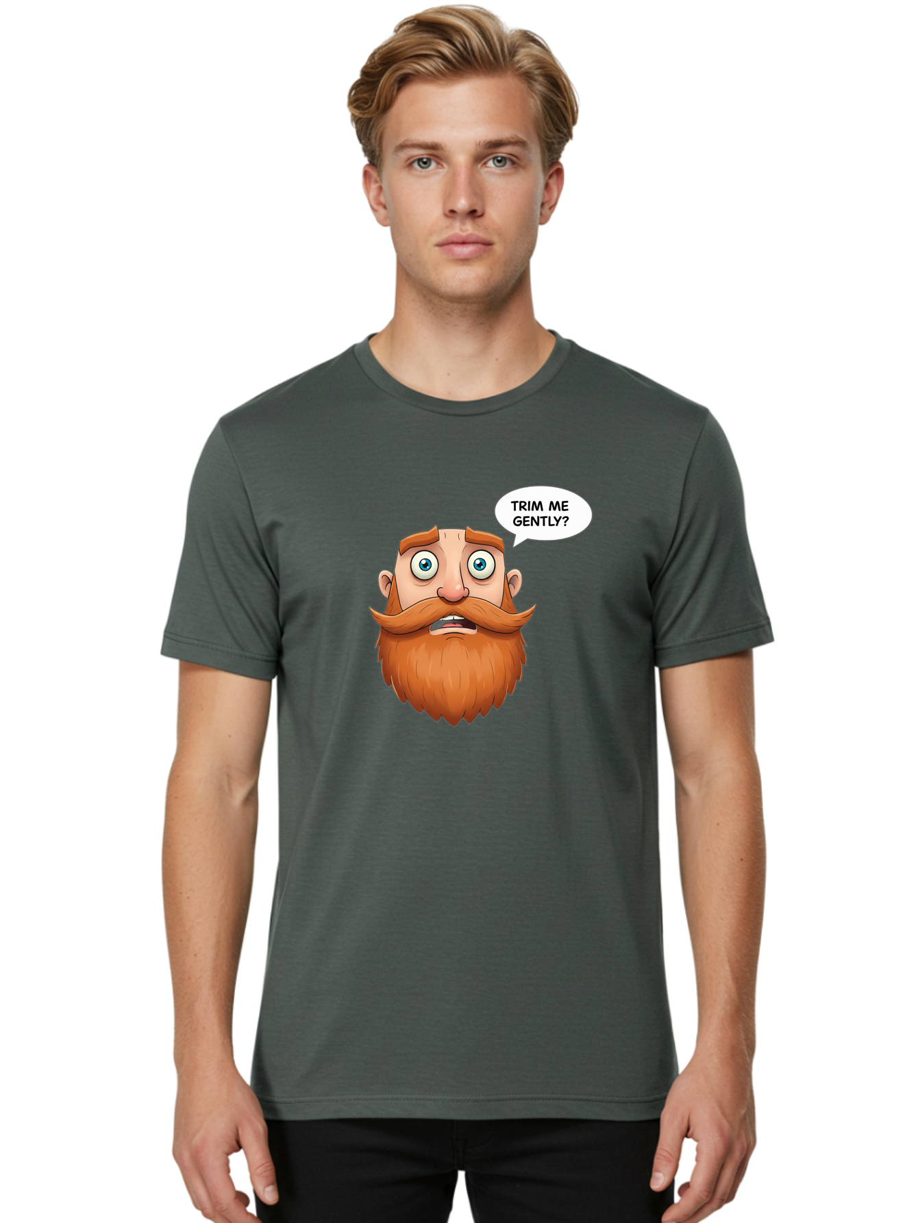 Trim-Me-Gently Men'S Graphic Tee, 100% Cotton, Comfortable Casual Summer Wear, Machine Washable, Cartoon Man With Large Beard, Funny Character, Humorous Illustration, Comedic Expression, Mustache And Beard, Gentle Trim Request, Cartoon Style, Bad867 30