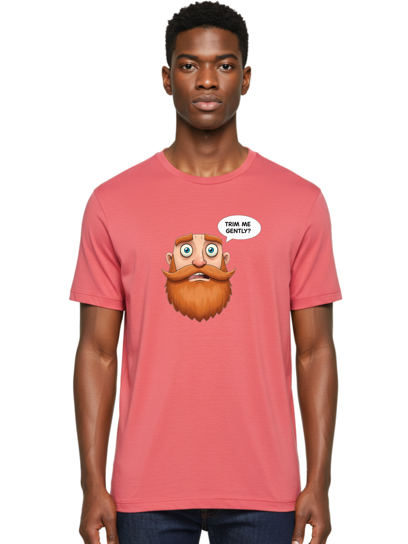 Trim-Me-Gently Men'S Graphic Tee, 100% Cotton, Comfortable Casual Summer Wear, Machine Washable, Cartoon Man With Large Beard, Funny Character, Humorous Illustration, Comedic Expression, Mustache And Beard, Gentle Trim Request, Cartoon Style, Bad867 21