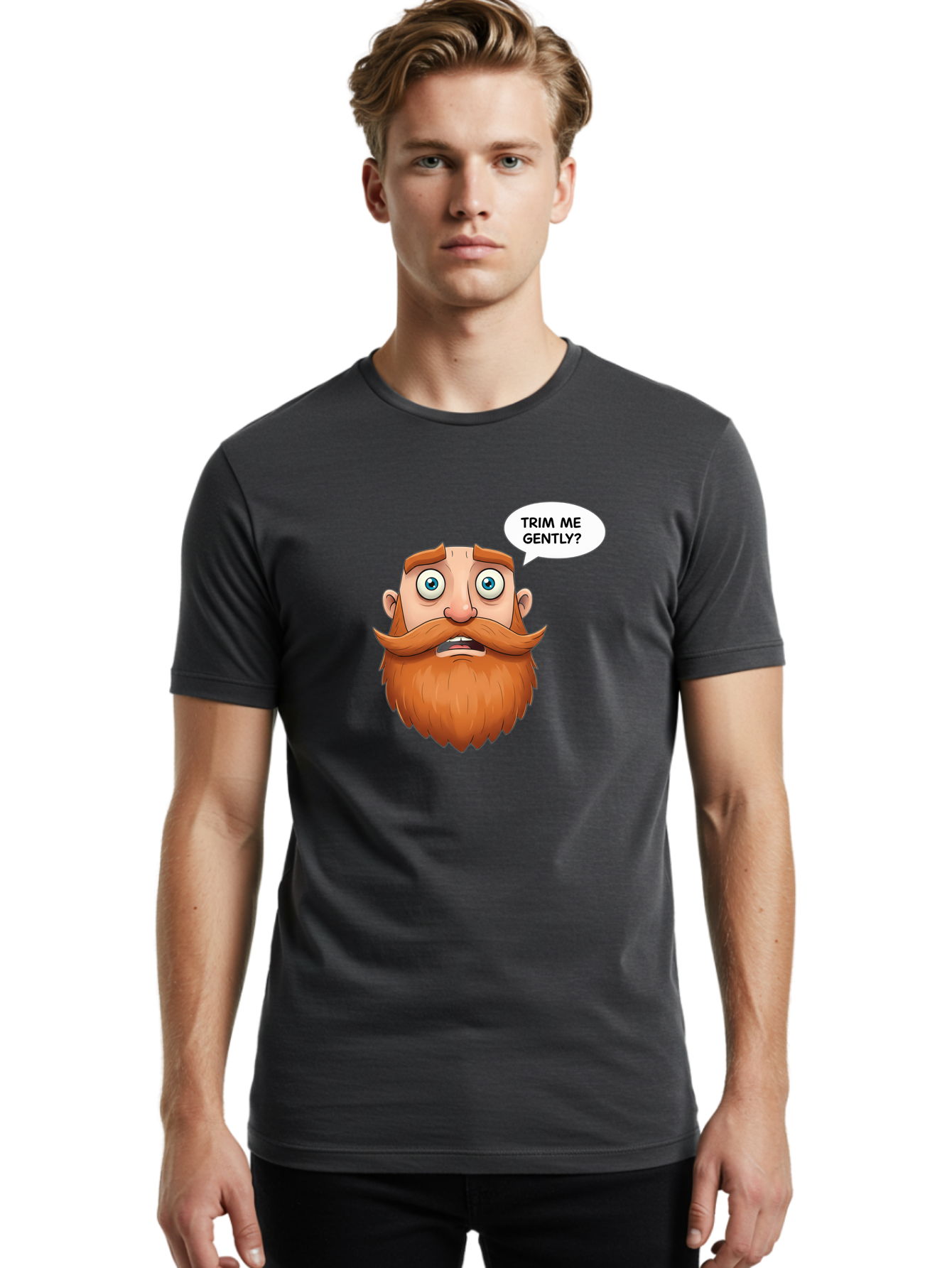 Trim-Me-Gently Men'S Graphic Tee, 100% Cotton, Comfortable Casual Summer Wear, Machine Washable, Cartoon Man With Large Beard, Funny Character, Humorous Illustration, Comedic Expression, Mustache And Beard, Gentle Trim Request, Cartoon Style, Bad867 19
