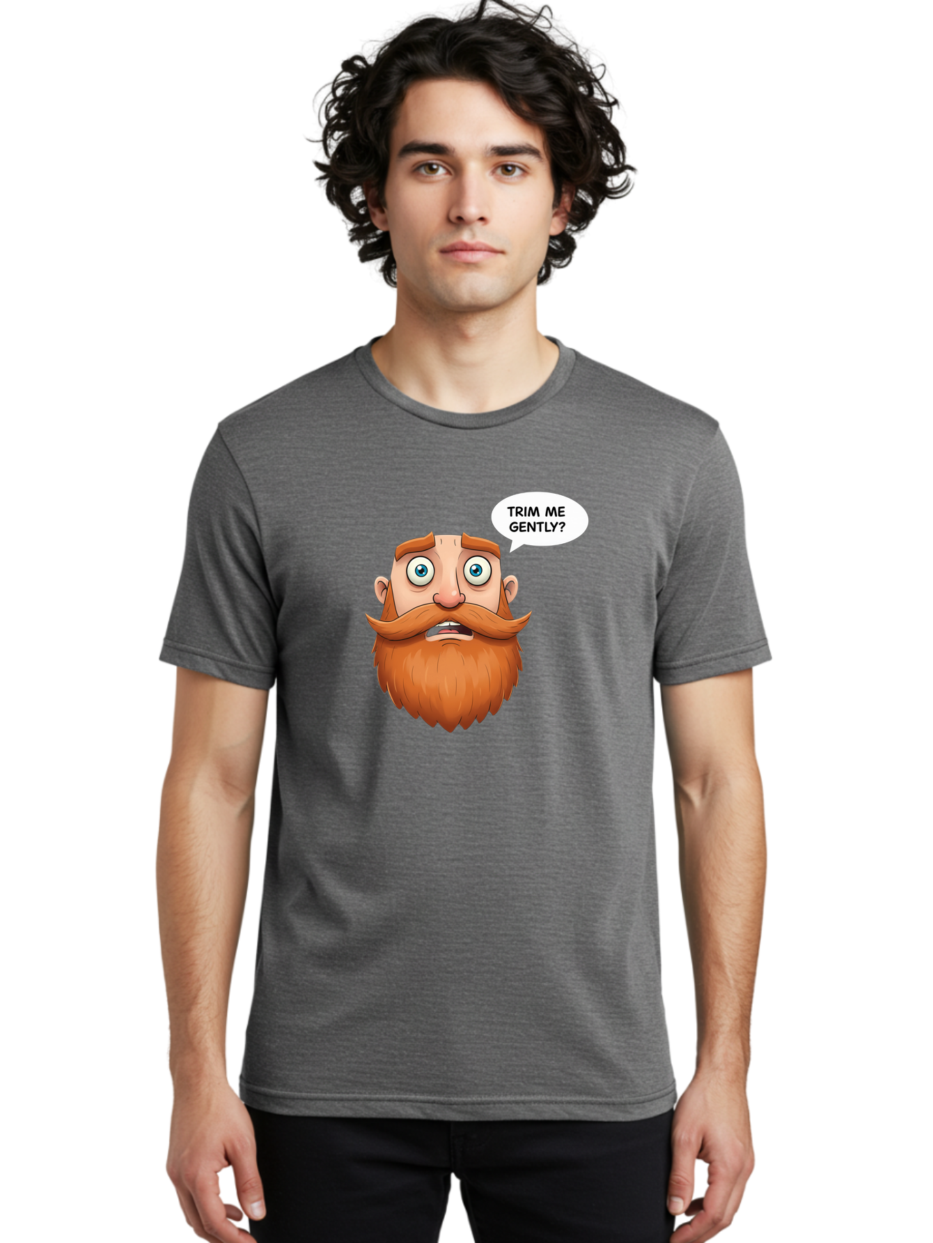 Trim-Me-Gently Men'S Graphic Tee, 100% Cotton, Comfortable Casual Summer Wear, Machine Washable, Cartoon Man With Large Beard, Funny Character, Humorous Illustration, Comedic Expression, Mustache And Beard, Gentle Trim Request, Cartoon Style, Bad867 16
