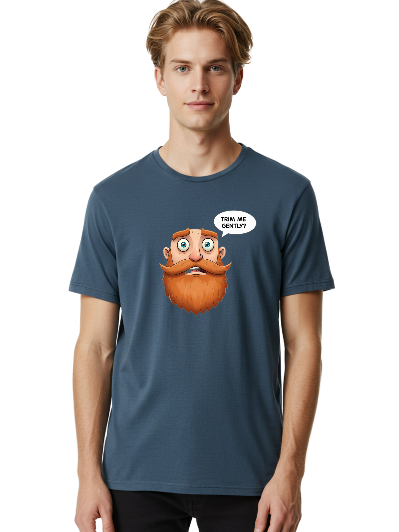 Trim-Me-Gently Men'S Graphic Tee, 100% Cotton, Comfortable Casual Summer Wear, Machine Washable, Cartoon Man With Large Beard, Funny Character, Humorous Illustration, Comedic Expression, Mustache And Beard, Gentle Trim Request, Cartoon Style, Bad867 26