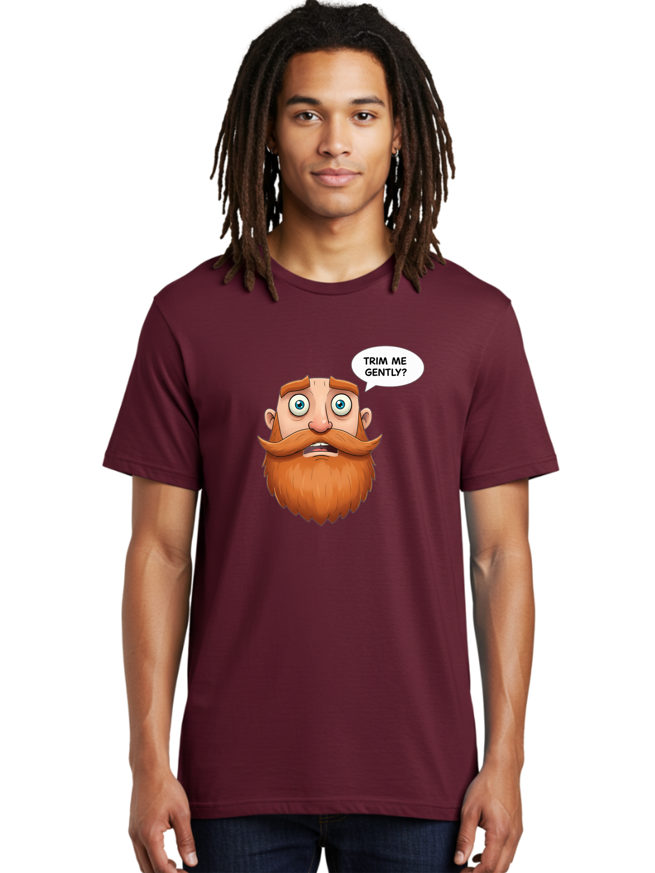 Trim-Me-Gently Men'S Graphic Tee, 100% Cotton, Comfortable Casual Summer Wear, Machine Washable, Cartoon Man With Large Beard, Funny Character, Humorous Illustration, Comedic Expression, Mustache And Beard, Gentle Trim Request, Cartoon Style, Bad867 22