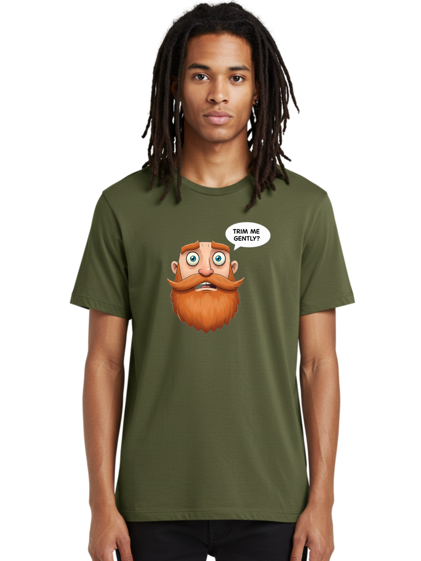 Trim-Me-Gently Men'S Graphic Tee, 100% Cotton, Comfortable Casual Summer Wear, Machine Washable, Cartoon Man With Large Beard, Funny Character, Humorous Illustration, Comedic Expression, Mustache And Beard, Gentle Trim Request, Cartoon Style, Bad867 25