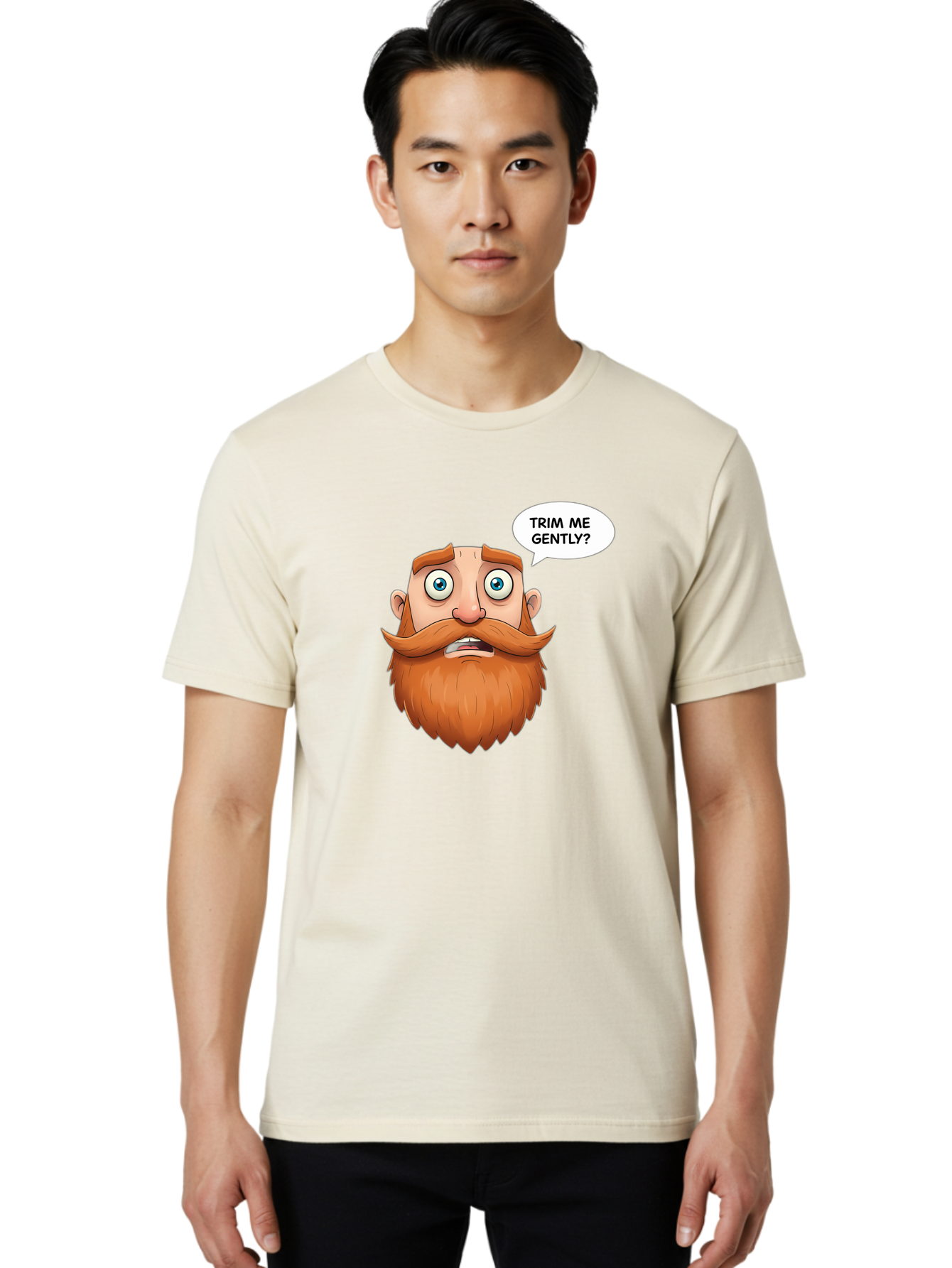 Trim-Me-Gently Men'S Graphic Tee, 100% Cotton, Comfortable Casual Summer Wear, Machine Washable, Cartoon Man With Large Beard, Funny Character, Humorous Illustration, Comedic Expression, Mustache And Beard, Gentle Trim Request, Cartoon Style, Bad867 18