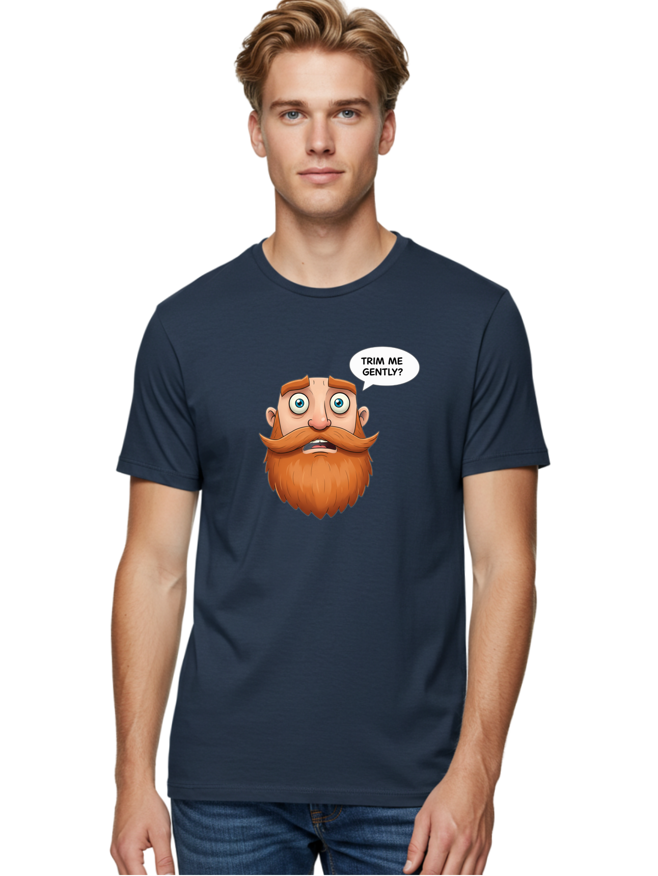 Trim-Me-Gently Men'S Graphic Tee, 100% Cotton, Comfortable Casual Summer Wear, Machine Washable, Cartoon Man With Large Beard, Funny Character, Humorous Illustration, Comedic Expression, Mustache And Beard, Gentle Trim Request, Cartoon Style, Bad867 17