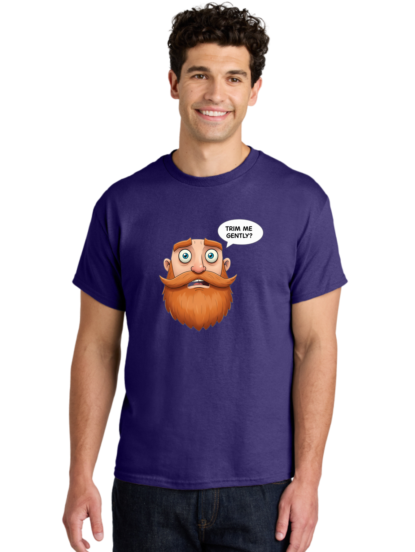 Trim-Me-Gently Men'S Graphic Tee, 100% Cotton, Comfortable Casual Summer Wear, Machine Washable, Cartoon Man With Large Beard, Funny Character, Humorous Illustration, Comedic Expression, Mustache And Beard, Gentle Trim Request, Cartoon Style, Bad867 20