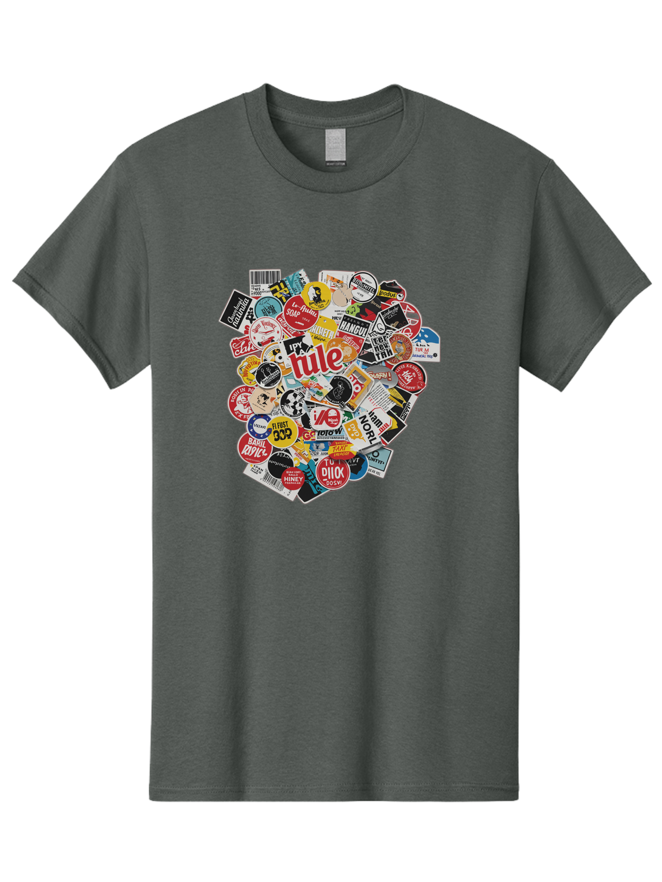 Tule-Sticker-Collage Men'S Graphic Tee, 100% Cotton, Comfortable Casual Summer Wear, Machine Washable, Sticker Collection, Vinyl Stickers, Label Art, Diverse Designs, Quirky Graphics, Bold Typography, Eclectic Mix, Logos, Branding, Decals, Bad868 3
