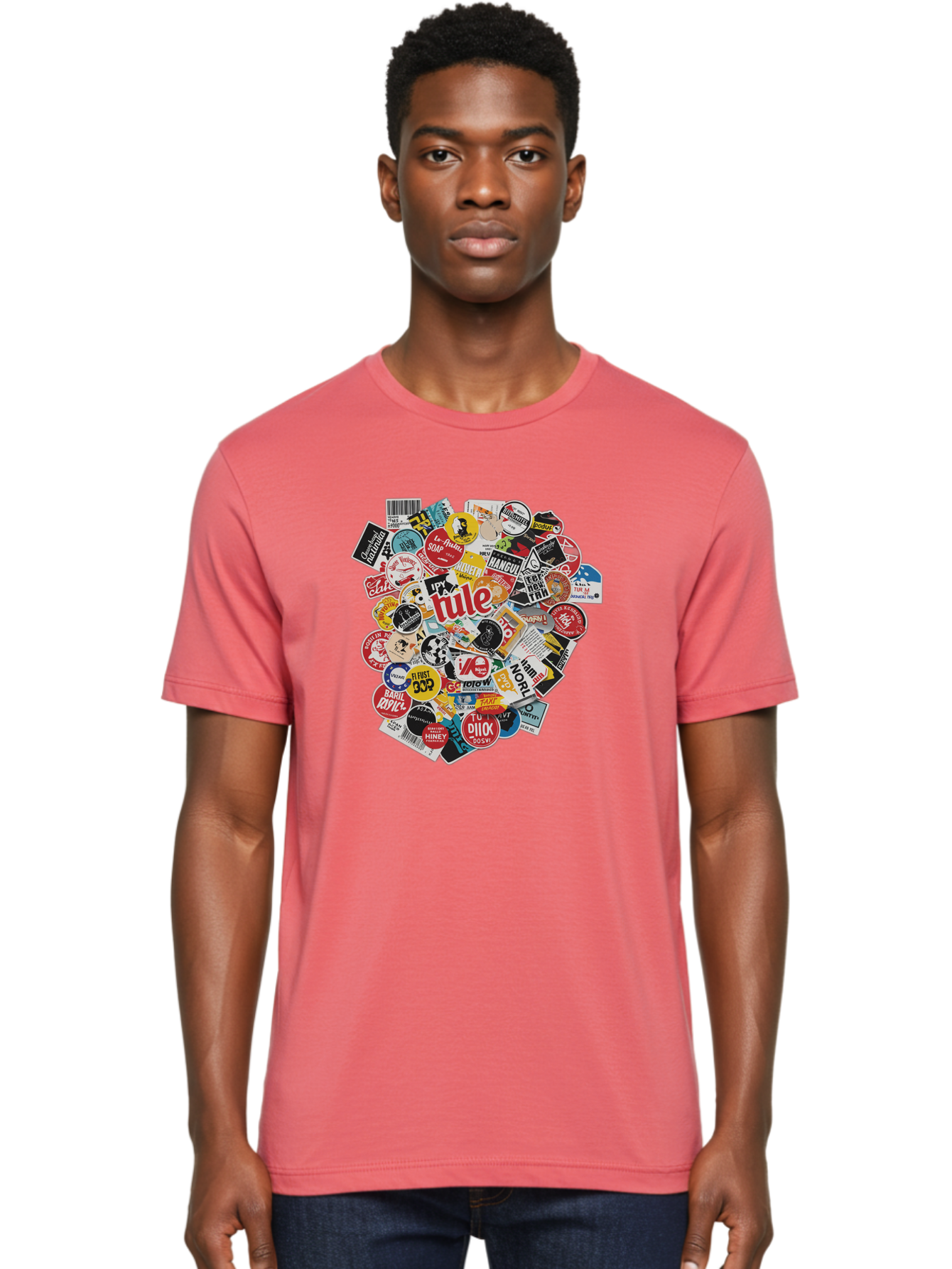 Tule-Sticker-Collage Men'S Graphic Tee, 100% Cotton, Comfortable Casual Summer Wear, Machine Washable, Sticker Collection, Vinyl Stickers, Label Art, Diverse Designs, Quirky Graphics, Bold Typography, Eclectic Mix, Logos, Branding, Decals, Bad868 30