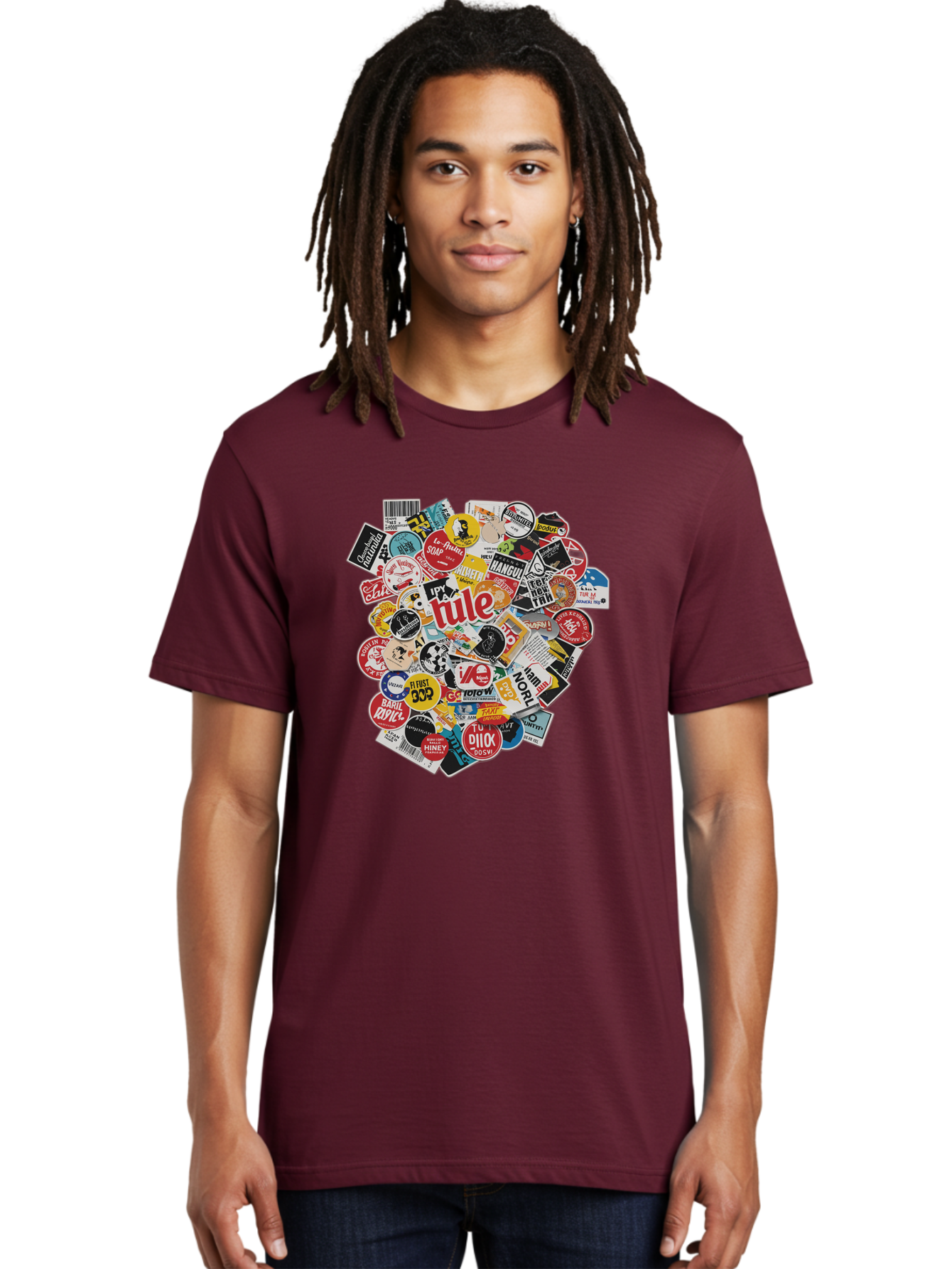 Tule-Sticker-Collage Men'S Graphic Tee, 100% Cotton, Comfortable Casual Summer Wear, Machine Washable, Sticker Collection, Vinyl Stickers, Label Art, Diverse Designs, Quirky Graphics, Bold Typography, Eclectic Mix, Logos, Branding, Decals, Bad868 24