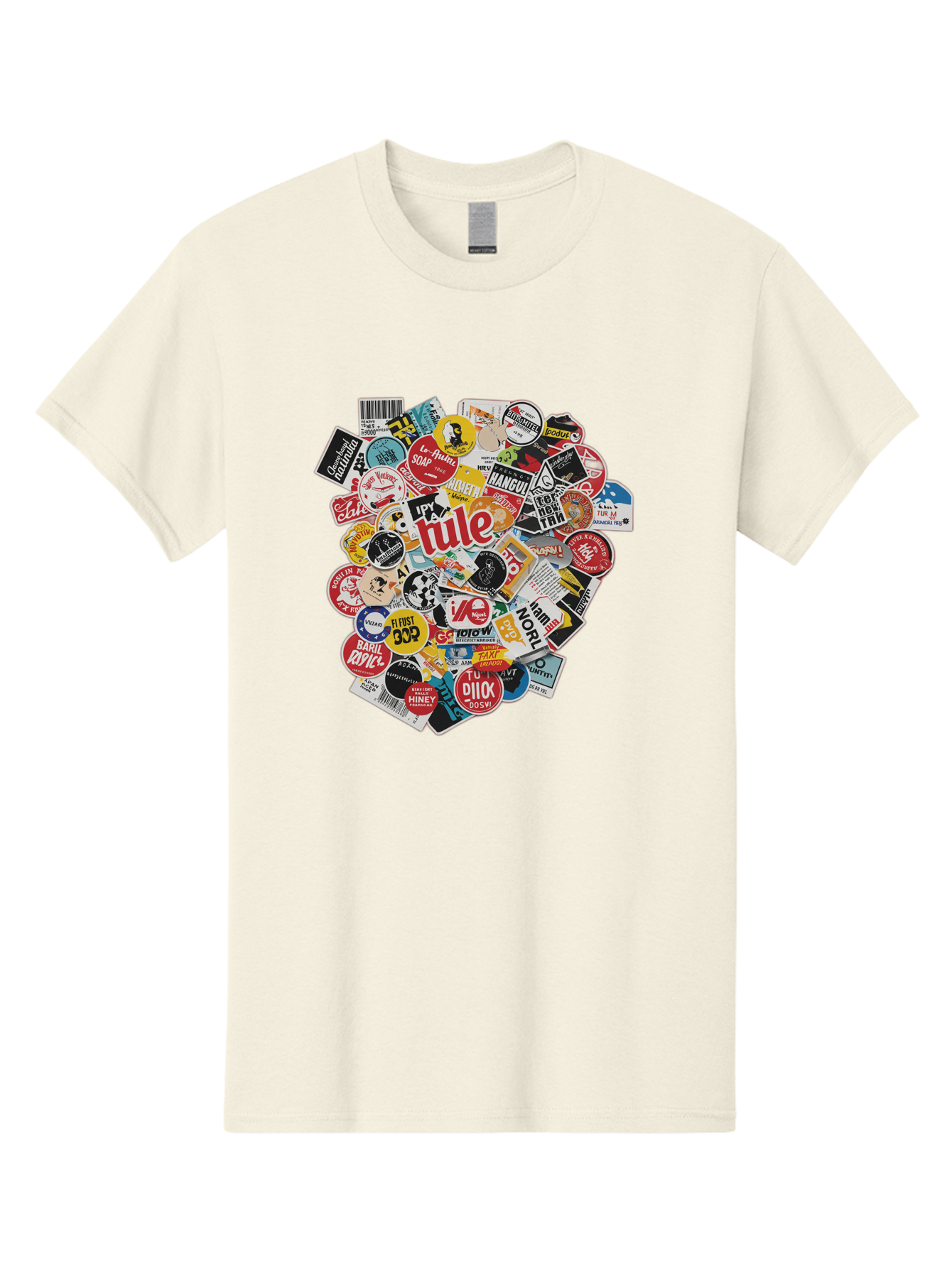 Tule-Sticker-Collage Men'S Graphic Tee, 100% Cotton, Comfortable Casual Summer Wear, Machine Washable, Sticker Collection, Vinyl Stickers, Label Art, Diverse Designs, Quirky Graphics, Bold Typography, Eclectic Mix, Logos, Branding, Decals, Bad868 5