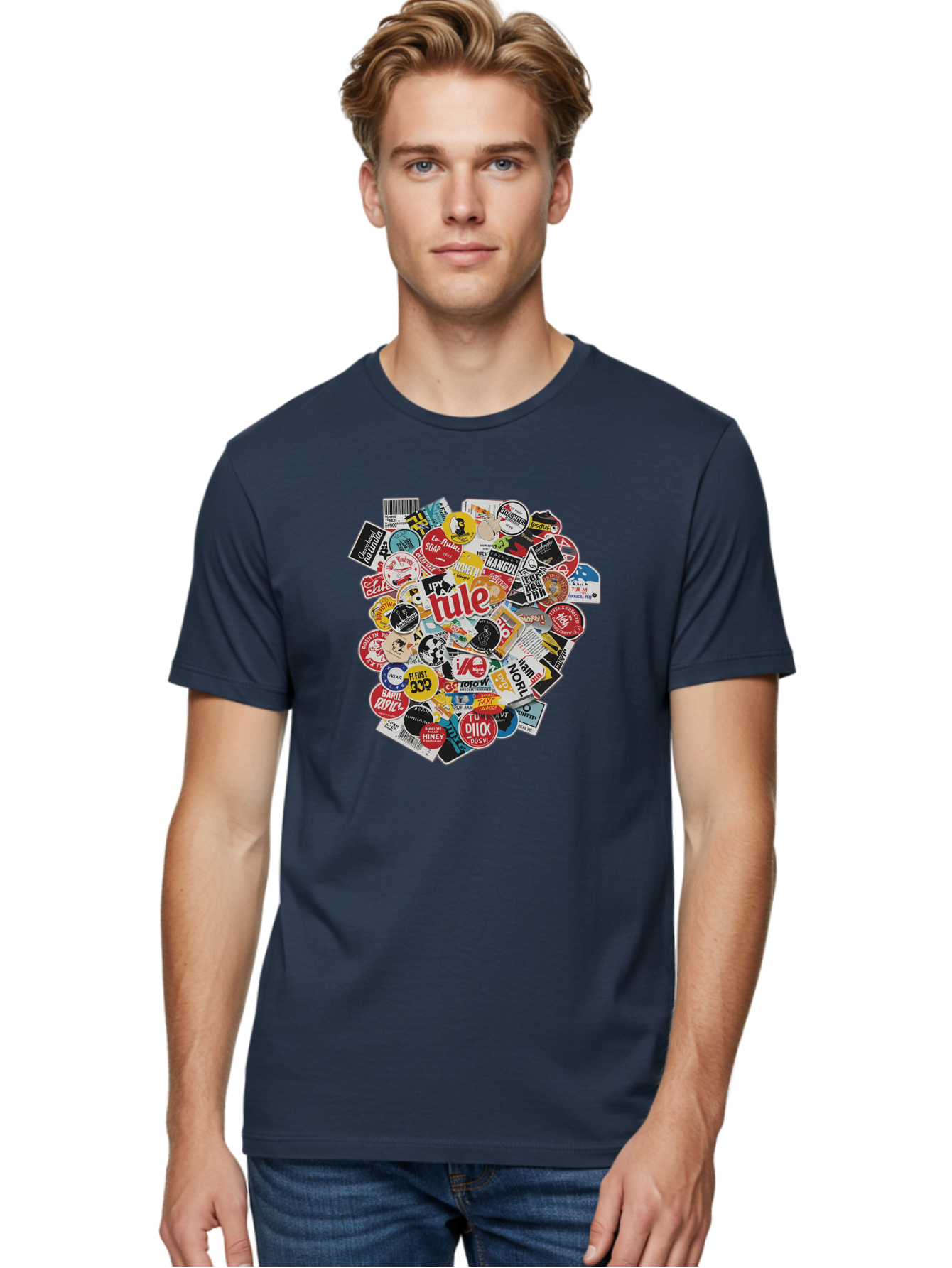 Tule-Sticker-Collage Men'S Graphic Tee, 100% Cotton, Comfortable Casual Summer Wear, Machine Washable, Sticker Collection, Vinyl Stickers, Label Art, Diverse Designs, Quirky Graphics, Bold Typography, Eclectic Mix, Logos, Branding, Decals, Bad868 21