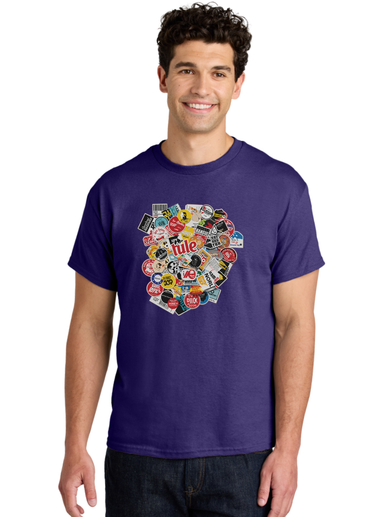 Tule-Sticker-Collage Men'S Graphic Tee, 100% Cotton, Comfortable Casual Summer Wear, Machine Washable, Sticker Collection, Vinyl Stickers, Label Art, Diverse Designs, Quirky Graphics, Bold Typography, Eclectic Mix, Logos, Branding, Decals, Bad868 17