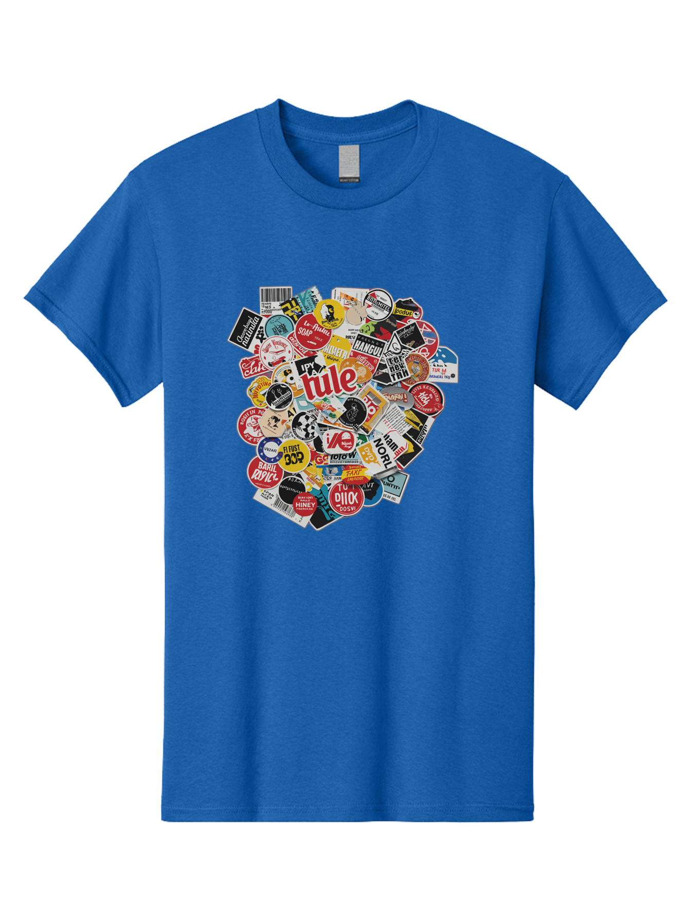 Tule-Sticker-Collage Men'S Graphic Tee, 100% Cotton, Comfortable Casual Summer Wear, Machine Washable, Sticker Collection, Vinyl Stickers, Label Art, Diverse Designs, Quirky Graphics, Bold Typography, Eclectic Mix, Logos, Branding, Decals, Bad868 13