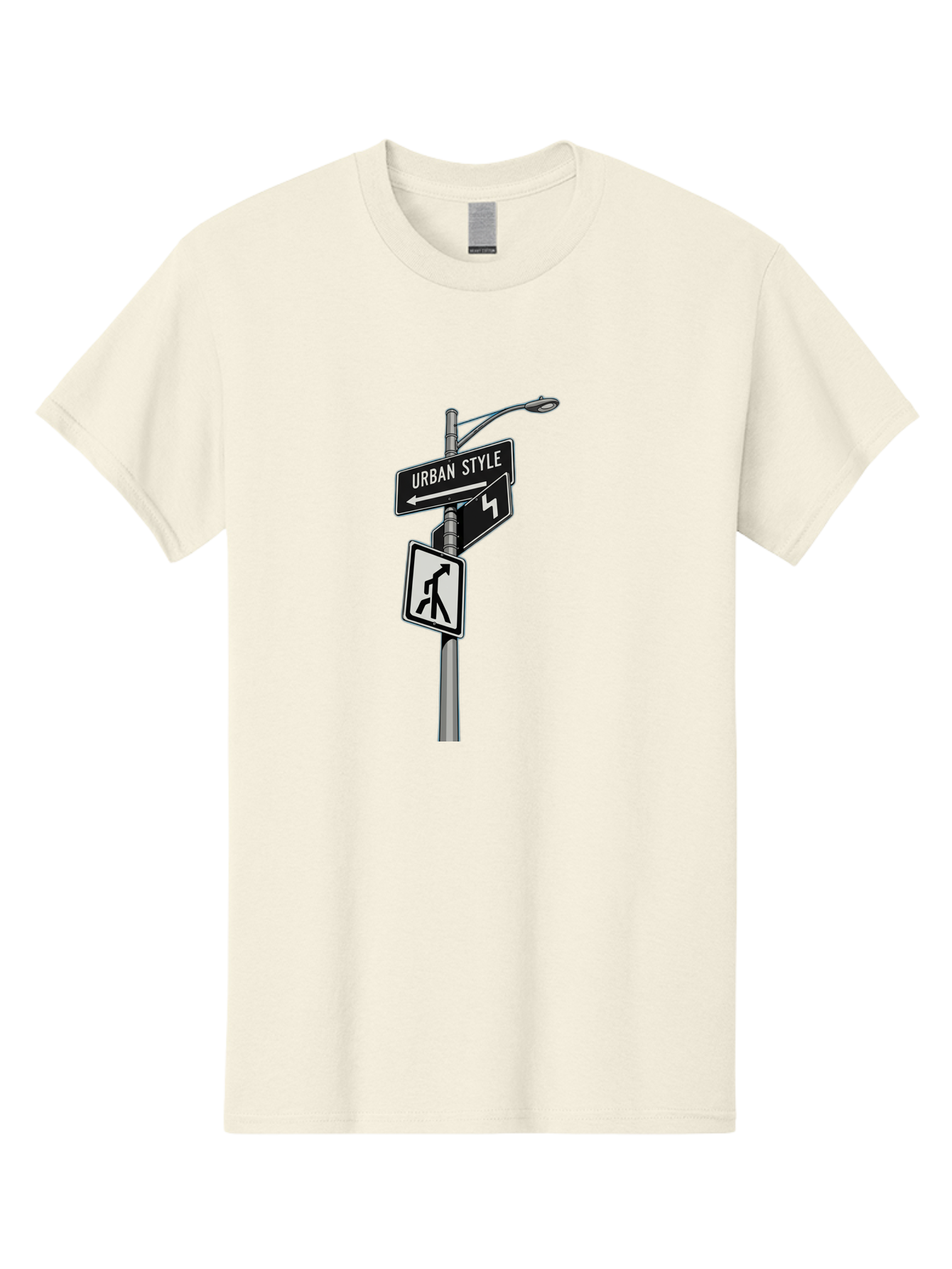 Urban-Style-5 Men'S Graphic Tee, 100% Cotton, Comfortable Casual Summer Wear, Machine Washable, Street Signs, Urban Direction, Street Style, Black And White, Directional Signs, City Life, Pedestrian Crossing, Street Lamp Bad876 2