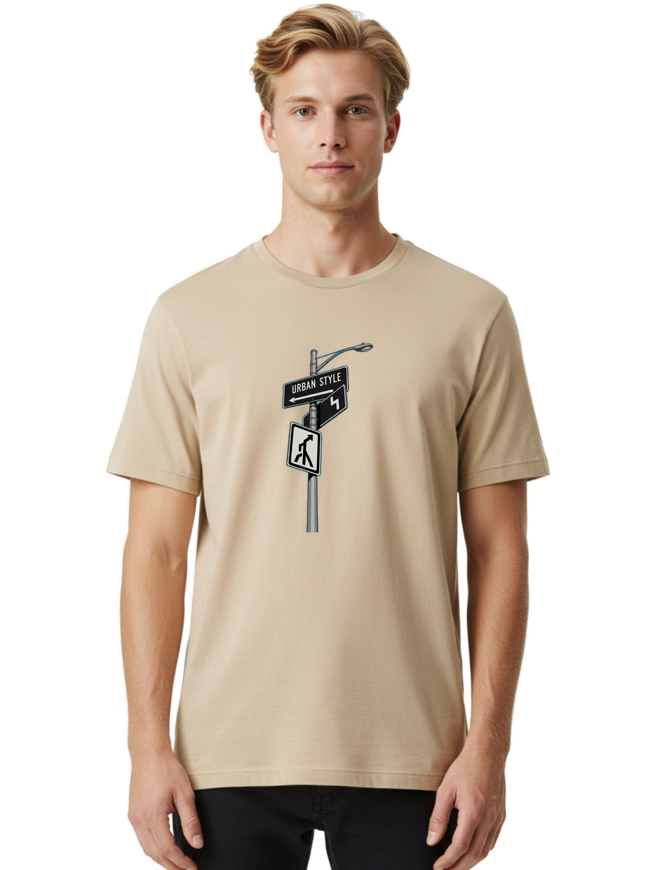 Urban-Style-5 Men'S Graphic Tee, 100% Cotton, Comfortable Casual Summer Wear, Machine Washable, Street Signs, Urban Direction, Street Style, Black And White, Directional Signs, City Life, Pedestrian Crossing, Street Lamp Bad876 28