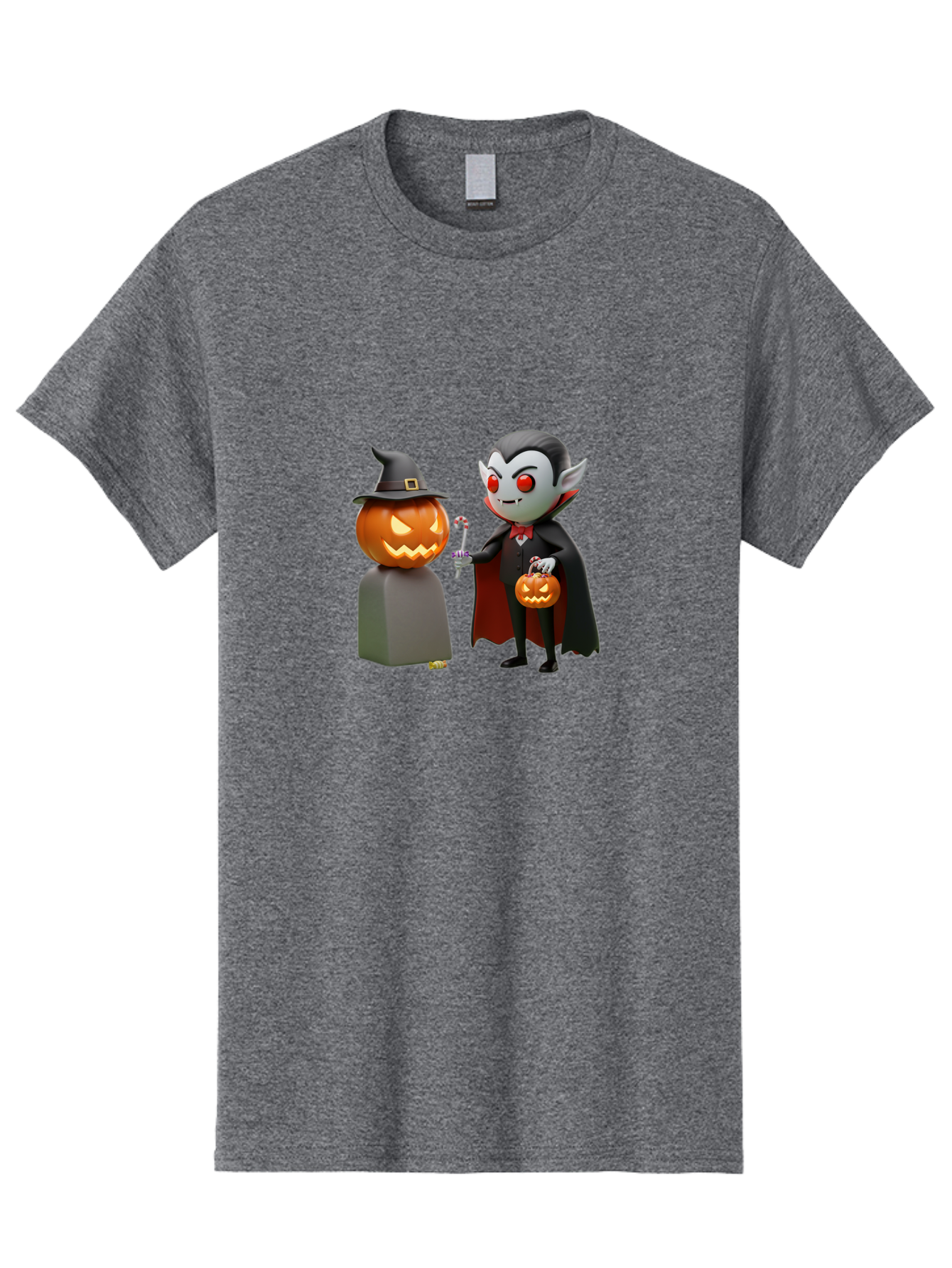 Vampire-And-Jack-O-Lantern Men'S Graphic Tee, 100% Cotton, Comfortable Casual Summer Wear, Machine Washable, Vampire Character, Jack-O-Lantern, Halloween Theme, Cartoon Style, Spooky Atmosphere, 3D Illustration, Trick Or Treat, Gothic, Fantasy Bad879 2