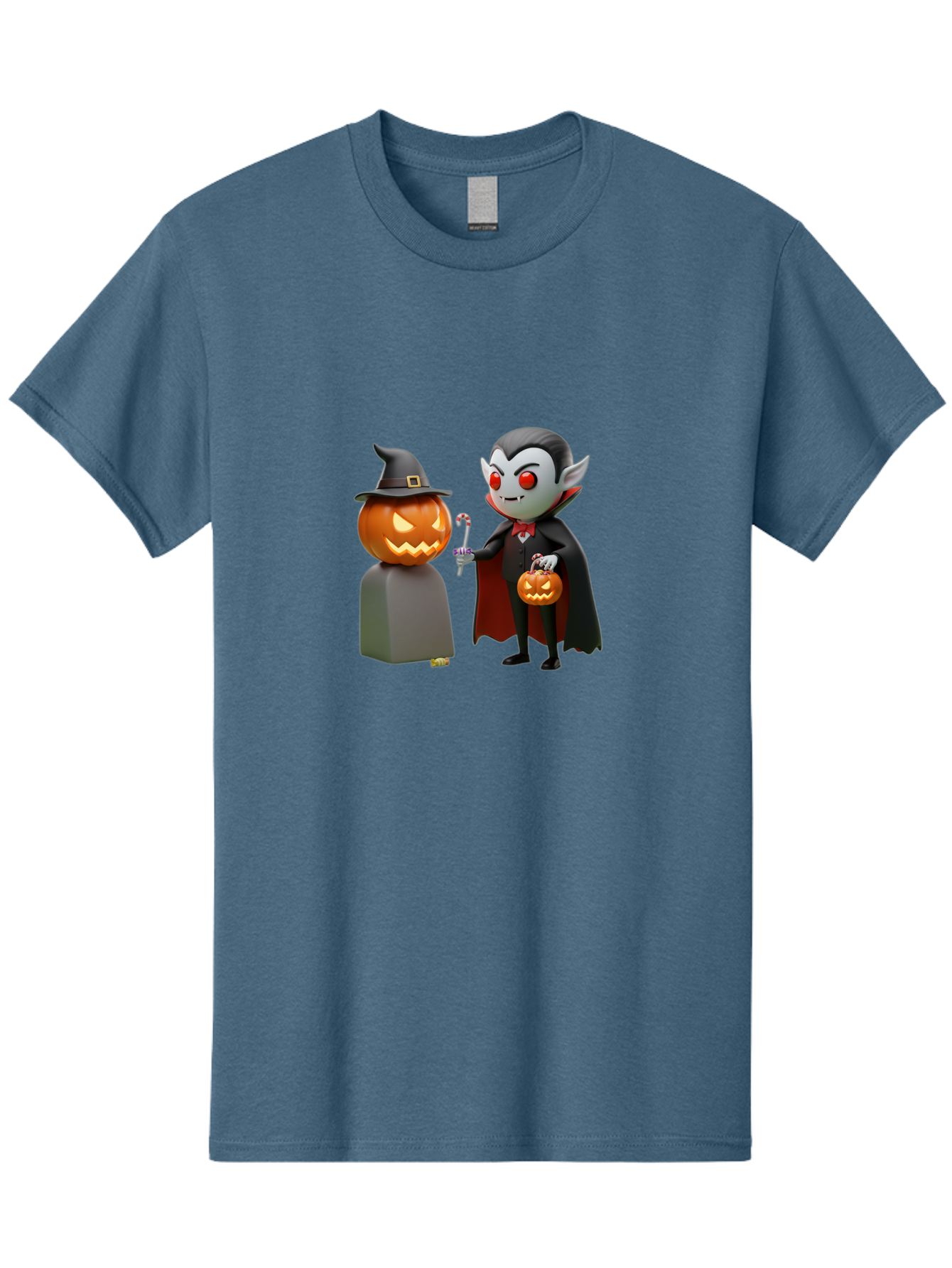 Vampire-And-Jack-O-Lantern Men'S Graphic Tee, 100% Cotton, Comfortable Casual Summer Wear, Machine Washable, Vampire Character, Jack-O-Lantern, Halloween Theme, Cartoon Style, Spooky Atmosphere, 3D Illustration, Trick Or Treat, Gothic, Fantasy Bad879 9