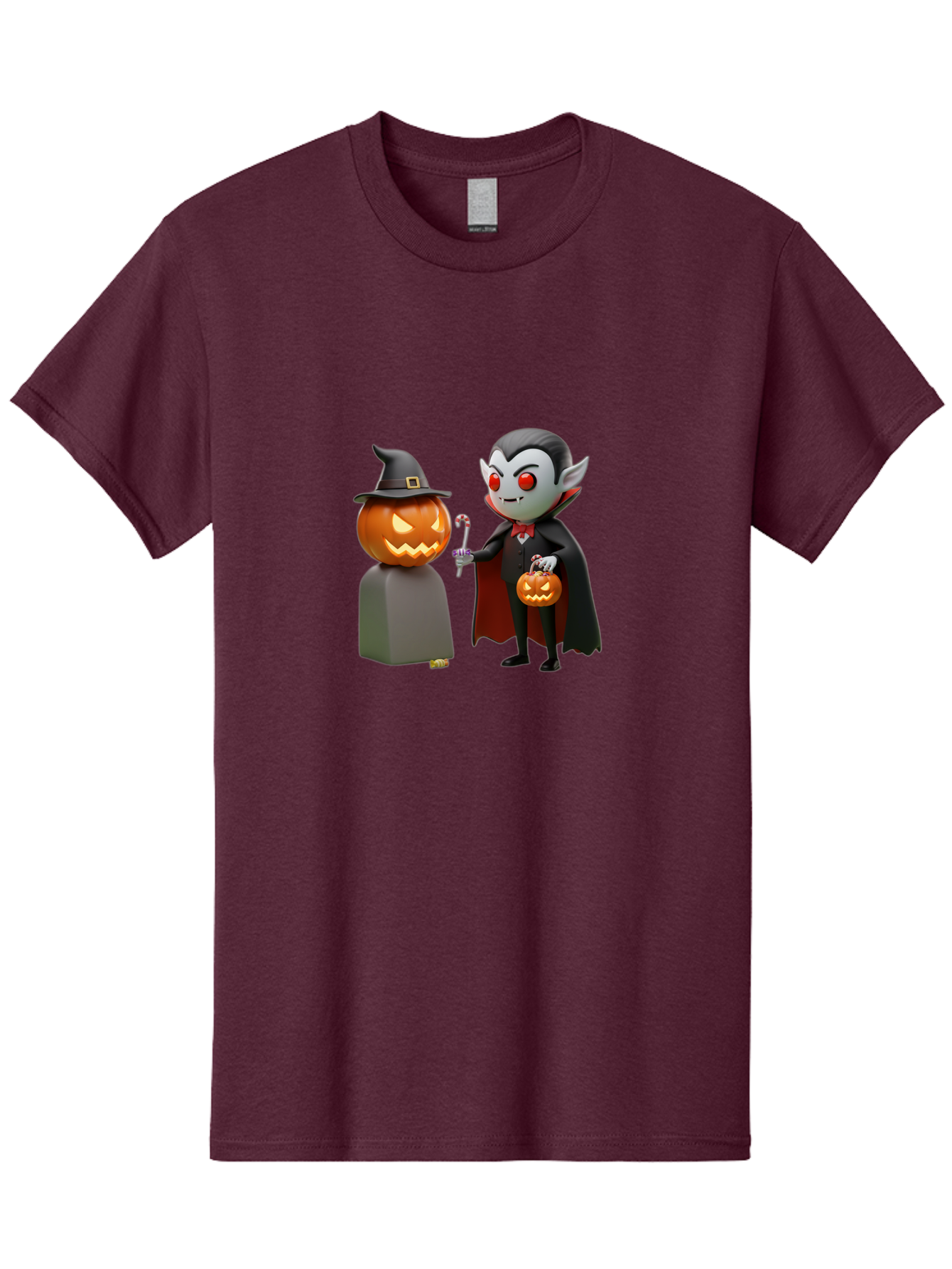 Vampire-And-Jack-O-Lantern Men'S Graphic Tee, 100% Cotton, Comfortable Casual Summer Wear, Machine Washable, Vampire Character, Jack-O-Lantern, Halloween Theme, Cartoon Style, Spooky Atmosphere, 3D Illustration, Trick Or Treat, Gothic, Fantasy Bad879 12