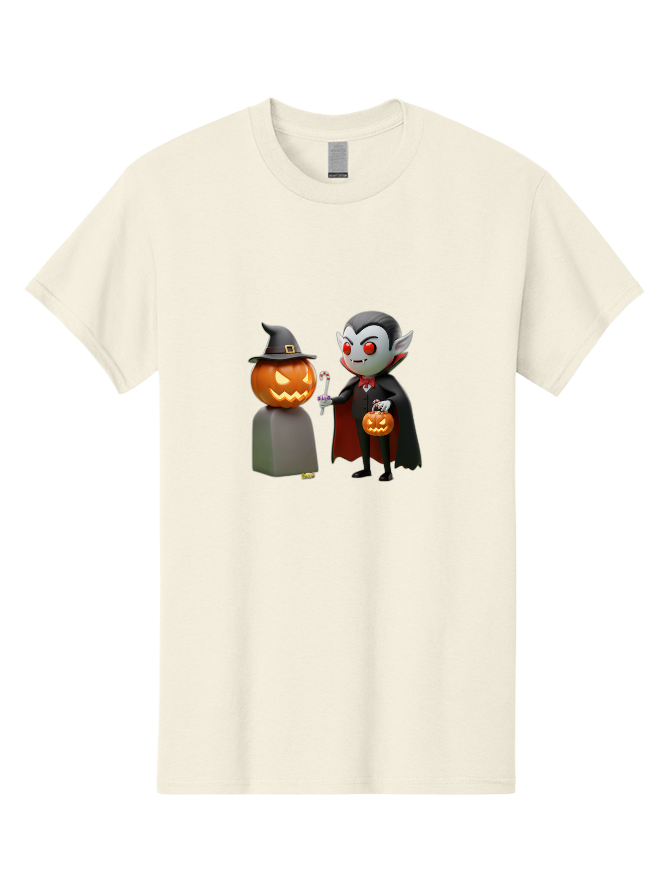 Vampire-And-Jack-O-Lantern Men'S Graphic Tee, 100% Cotton, Comfortable Casual Summer Wear, Machine Washable, Vampire Character, Jack-O-Lantern, Halloween Theme, Cartoon Style, Spooky Atmosphere, 3D Illustration, Trick Or Treat, Gothic, Fantasy Bad879 4