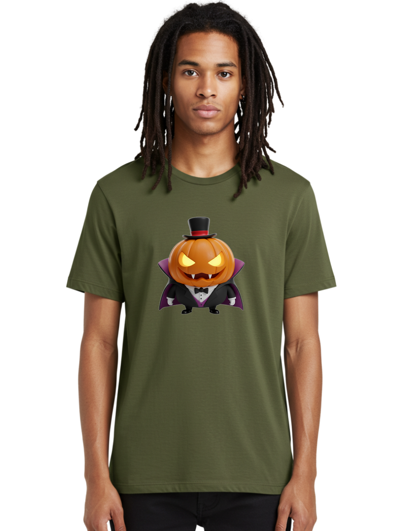 Vampire-Jack-O-Lantern Men'S Graphic Tee, 100% Cotton, Comfortable Casual Summer Wear, Machine Washable, Vampire Jack-O-Lantern, Halloween Character, Cartoon Pumpkin, Fangs, Top Hat, Tuxedo, Cape, Spooky, Halloween Decor, Autumnal Theme, Bad880 26