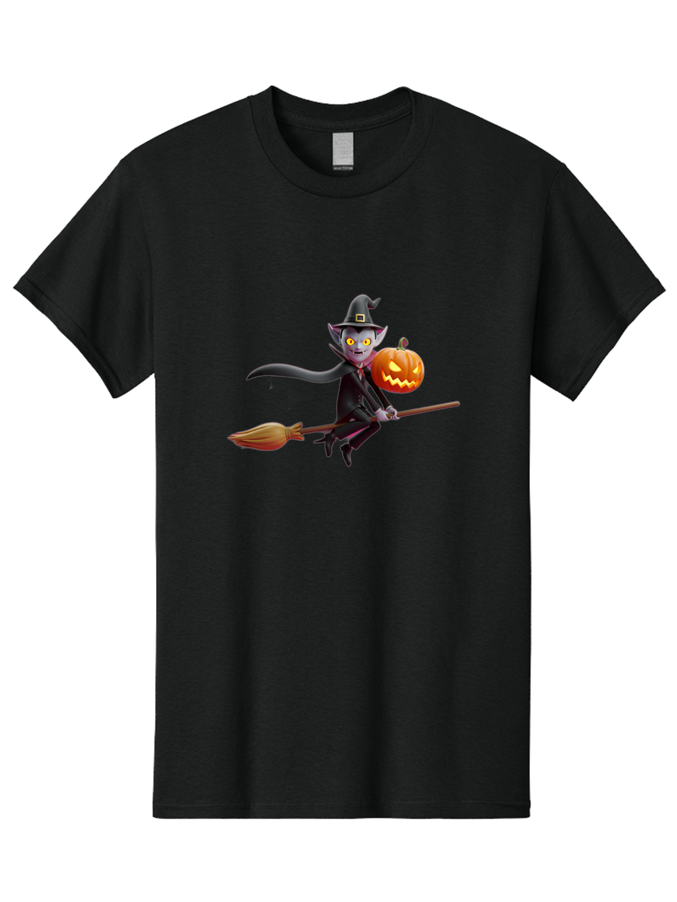 Vampire-Witch Men'S Graphic Tee, 100% Cotton, Comfortable Casual Summer Wear, Machine Washable, Vampire Witch Flying On Broomstick, Holding Jack-O-Lantern, Halloween Character, Spooky Atmosphere, Cartoon-Style Illustration, Bad881 10