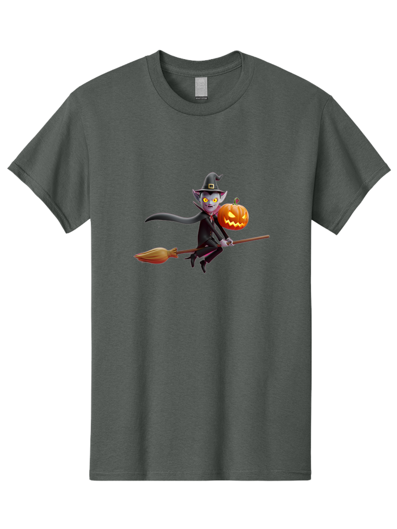 Vampire-Witch Men'S Graphic Tee, 100% Cotton, Comfortable Casual Summer Wear, Machine Washable, Vampire Witch Flying On Broomstick, Holding Jack-O-Lantern, Halloween Character, Spooky Atmosphere, Cartoon-Style Illustration, Bad881 13