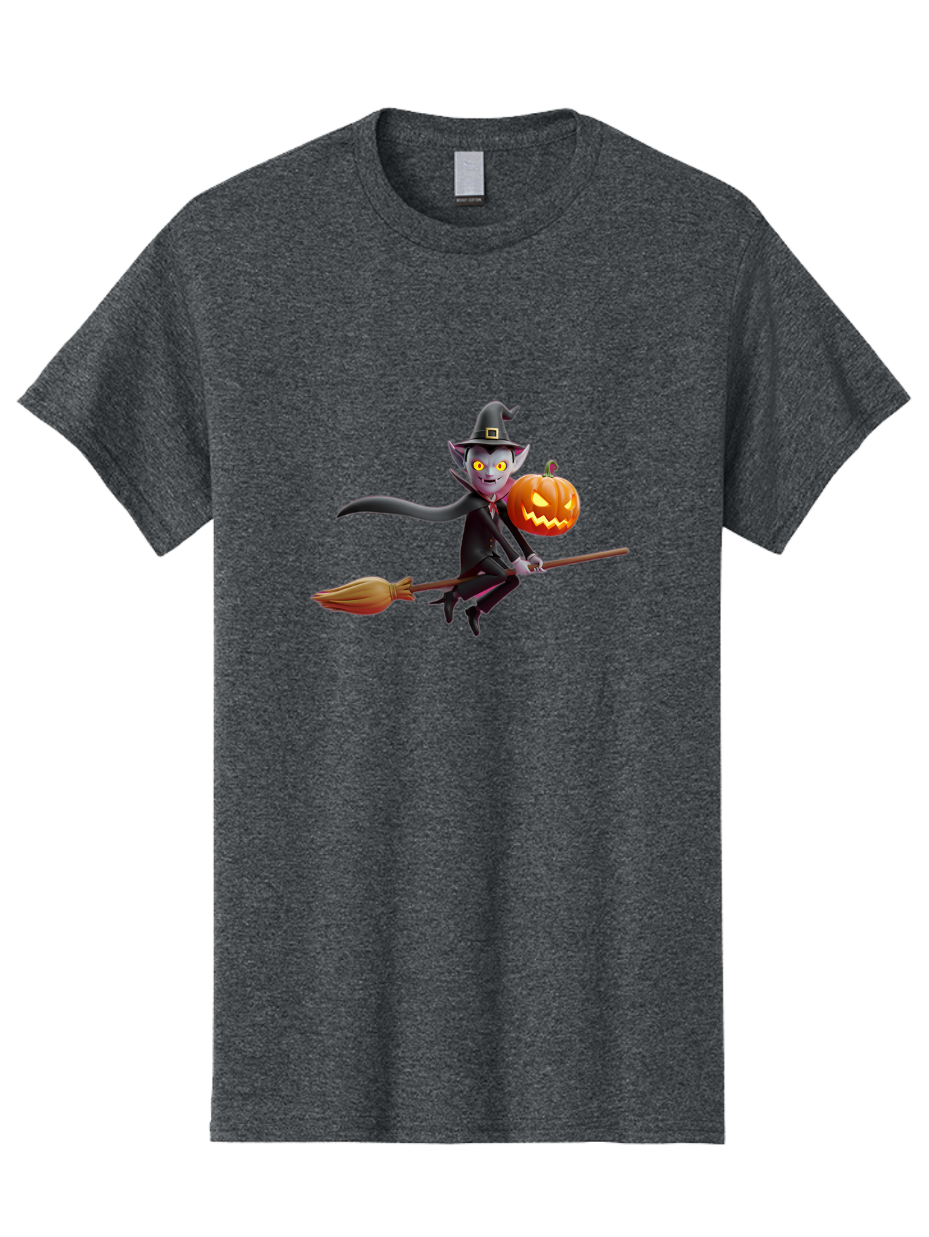 Vampire-Witch Men'S Graphic Tee, 100% Cotton, Comfortable Casual Summer Wear, Machine Washable, Vampire Witch Flying On Broomstick, Holding Jack-O-Lantern, Halloween Character, Spooky Atmosphere, Cartoon-Style Illustration, Bad881 4