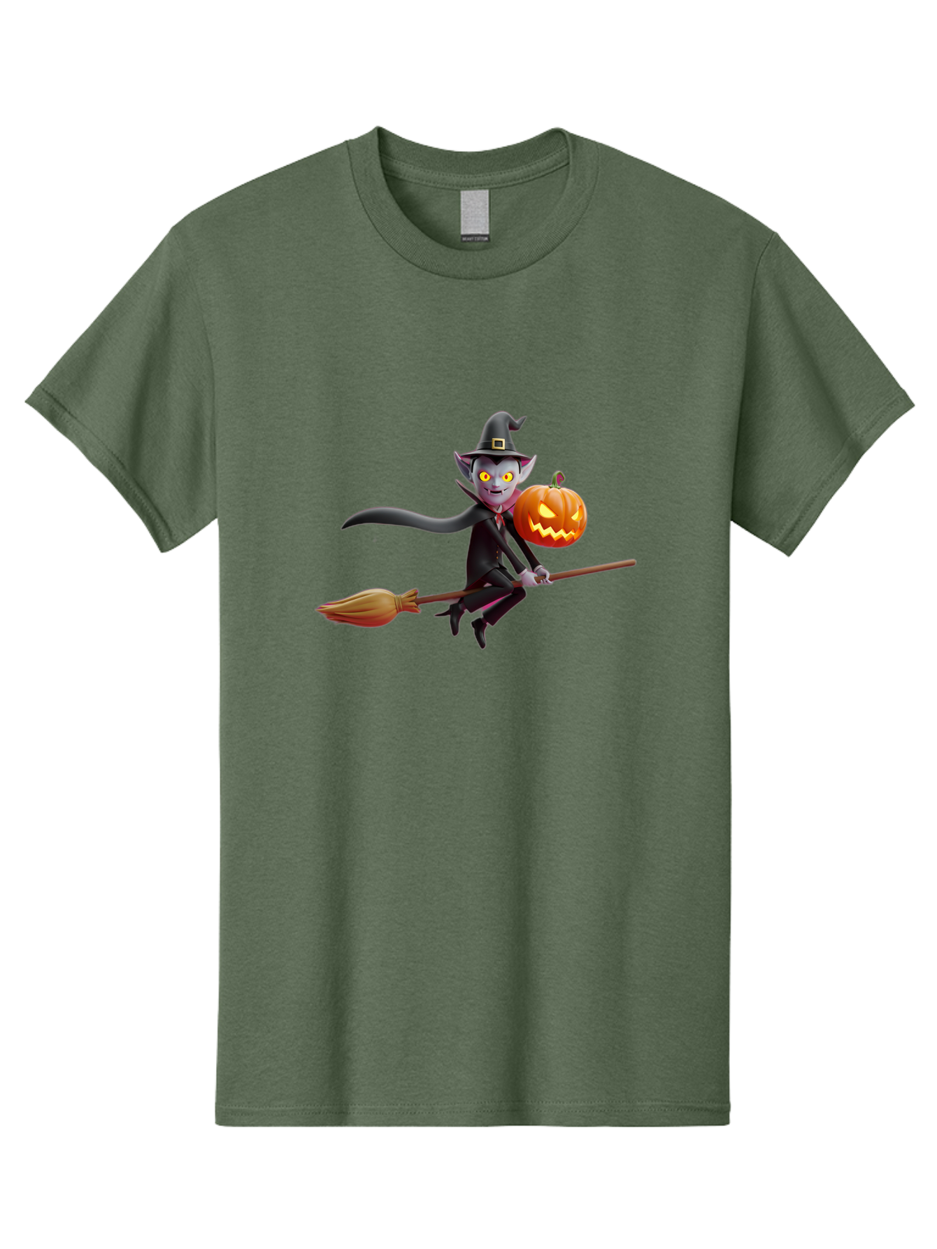 Vampire-Witch Men'S Graphic Tee, 100% Cotton, Comfortable Casual Summer Wear, Machine Washable, Vampire Witch Flying On Broomstick, Holding Jack-O-Lantern, Halloween Character, Spooky Atmosphere, Cartoon-Style Illustration, Bad881 15
