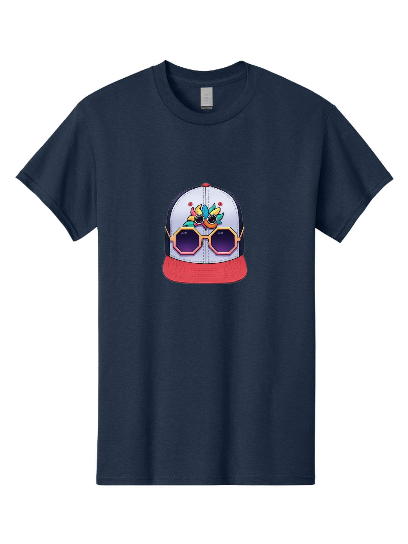 Vaporwave-Baseball-Cap Men'S Graphic Tee, 100% Cotton, Comfortable Casual Summer Wear, Machine Washable, Futuristic Baseball Cap, Colorful Design, Sunglasses On Hat, Neon Lights, Cyberpunk Style, Futuristic Fashion, Streetwear, Bad883 1