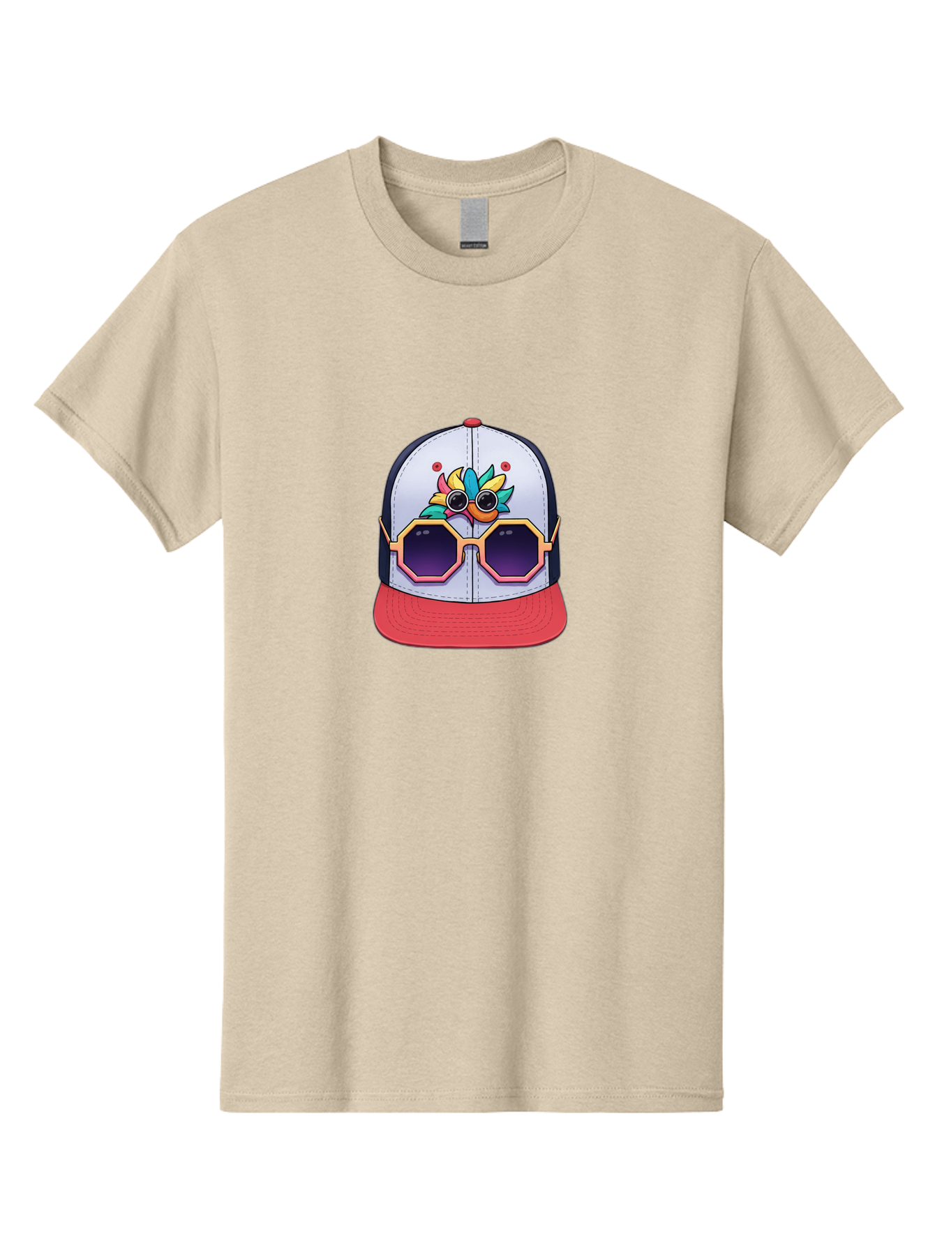 Vaporwave-Baseball-Cap Men'S Graphic Tee, 100% Cotton, Comfortable Casual Summer Wear, Machine Washable, Futuristic Baseball Cap, Colorful Design, Sunglasses On Hat, Neon Lights, Cyberpunk Style, Futuristic Fashion, Streetwear, Bad883 8