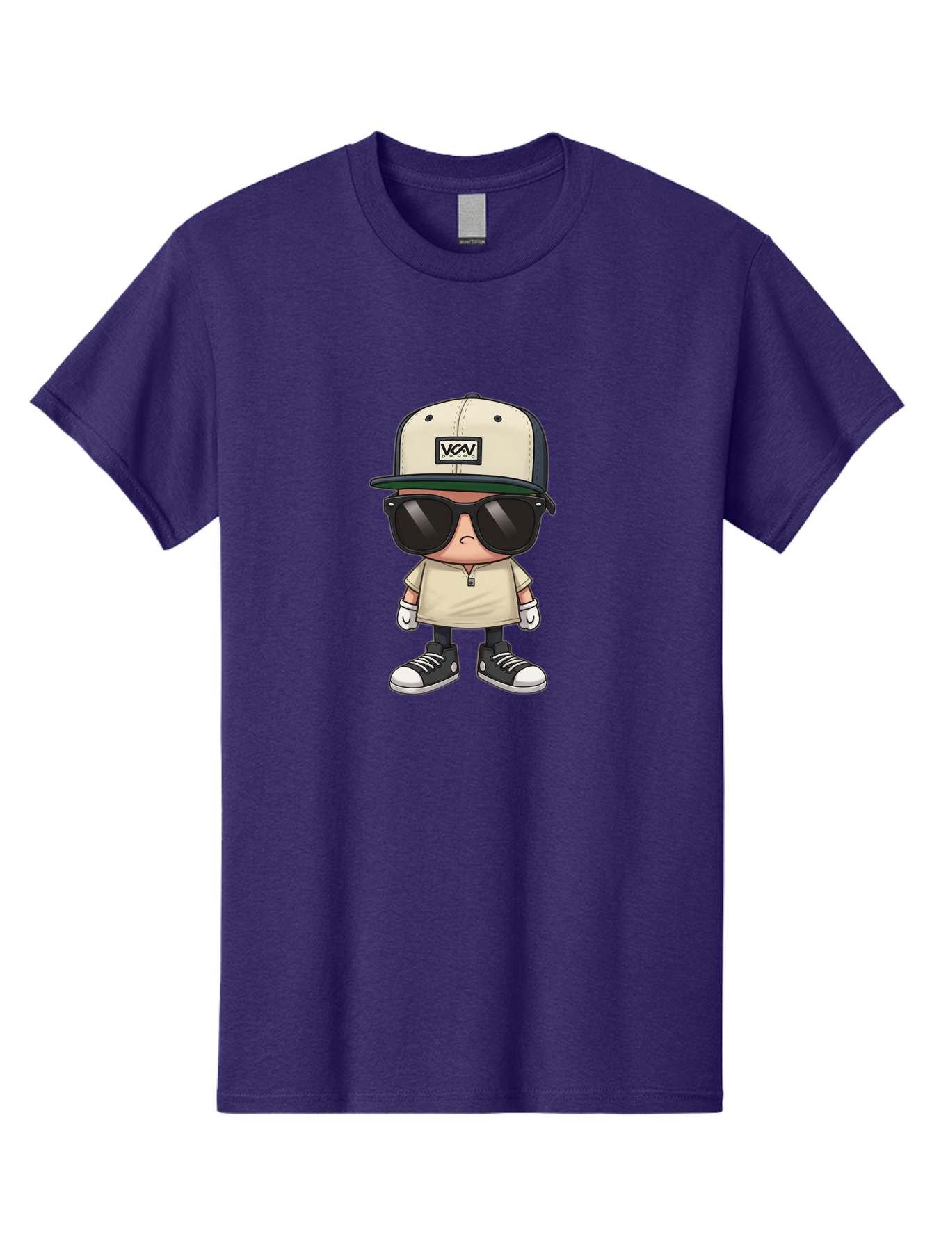 Vca-V-Character Men'S Graphic Tee, 100% Cotton, Comfortable Casual Summer Wear, Machine Washable, Stylish Cartoon Character, Vca Veto Logo, Trendy Clothing, Streetwear Style, Cool Shades, Urban Fashion, Graphic Design, Illustration Art Bad886 9