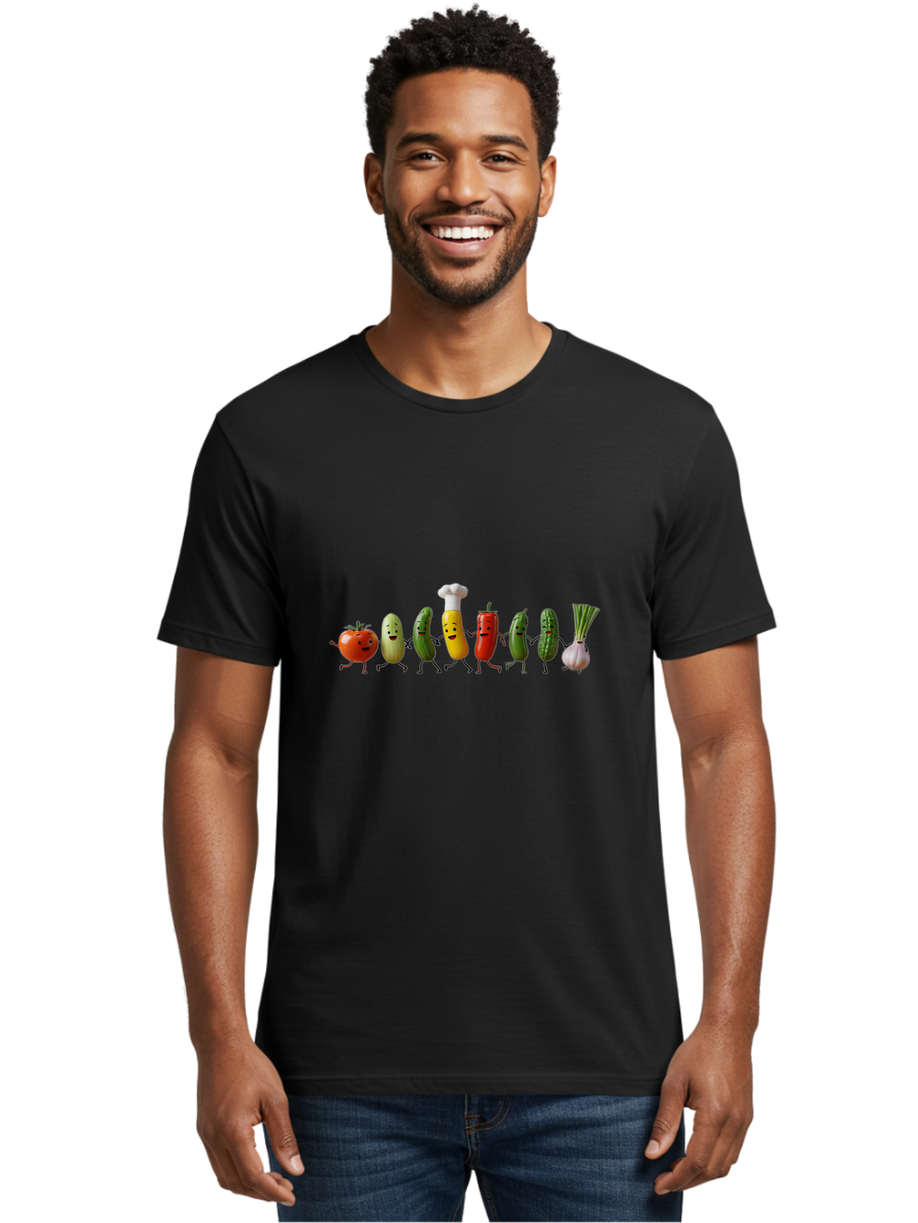 Vegetable-Crew Men'S Graphic Tee, 100% Cotton, Comfortable Casual Summer Wear, Machine Washable, Cartoon Vegetables, Funny Characters, Chef Hat, Tomato, Pickle, Pepper, Onion, Smiling Faces, Dancing Vegetables, Playful Illustration Bad887 23