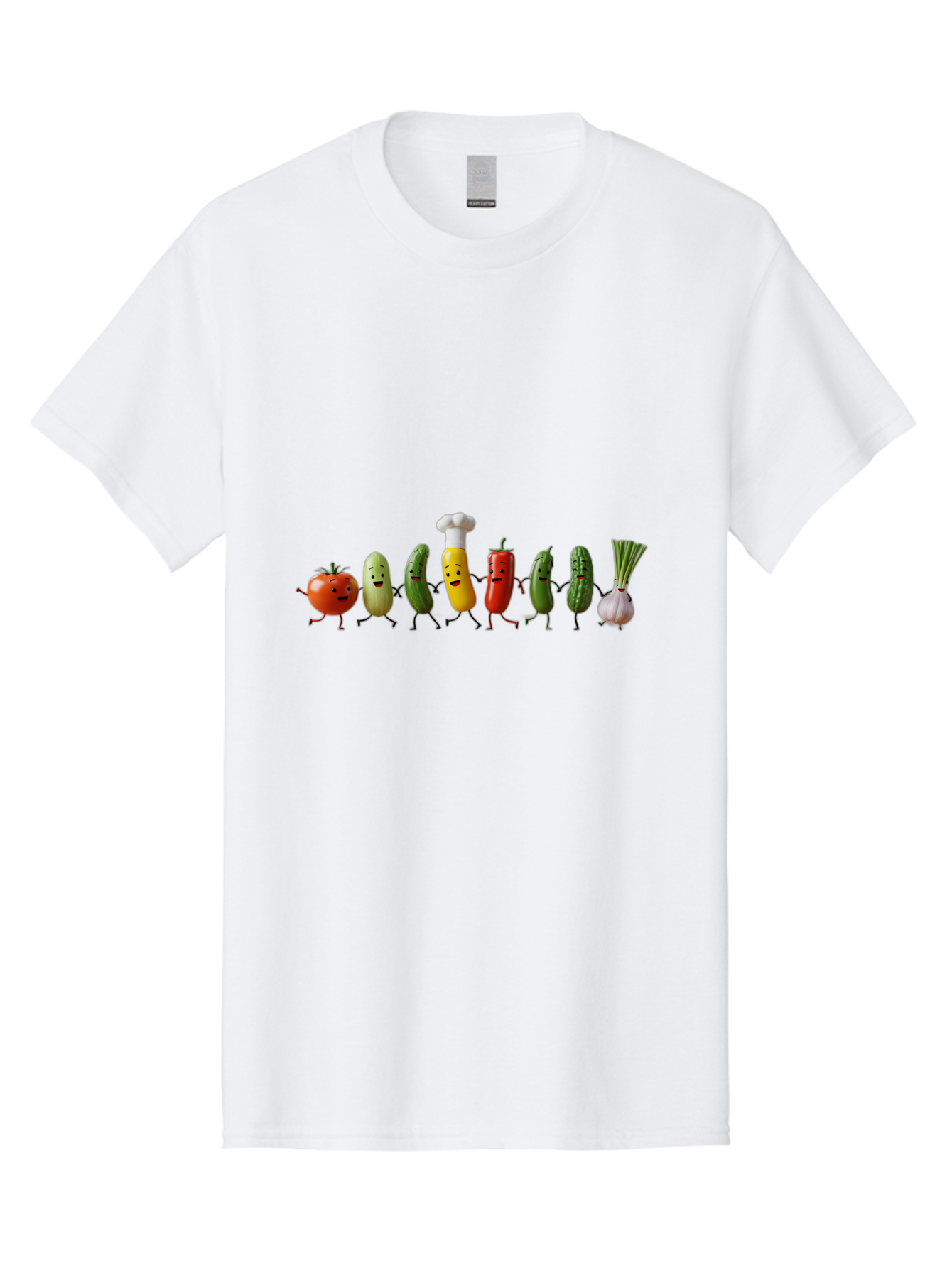 Vegetable-Crew Men'S Graphic Tee, 100% Cotton, Comfortable Casual Summer Wear, Machine Washable, Cartoon Vegetables, Funny Characters, Chef Hat, Tomato, Pickle, Pepper, Onion, Smiling Faces, Dancing Vegetables, Playful Illustration Bad887 3