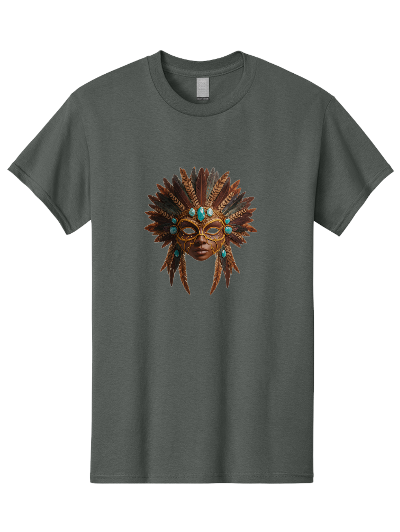 Venetian-Mask-1 Men'S Graphic Tee, 100% Cotton, Comfortable Casual Summer Wear, Machine Washable, Golden Mask, Feathered Headdress, Blue Jewels, Mysterious, Elegant, Luxury, Masquerade, Decorative, Ornate, Intricate Bad888 2